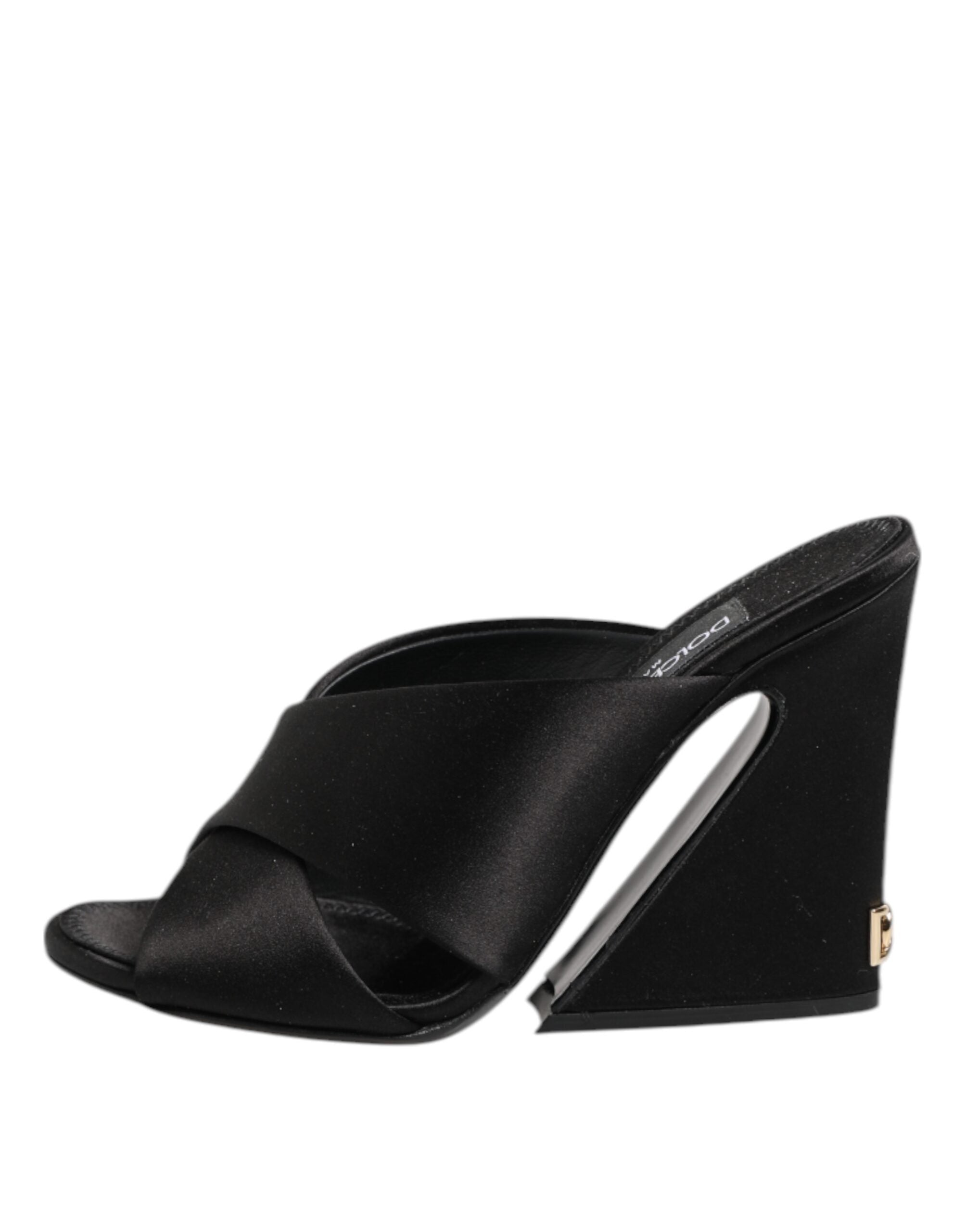 Dolce & Gabbana Black Logo KEIRA Satin Slides Sandals Shoes