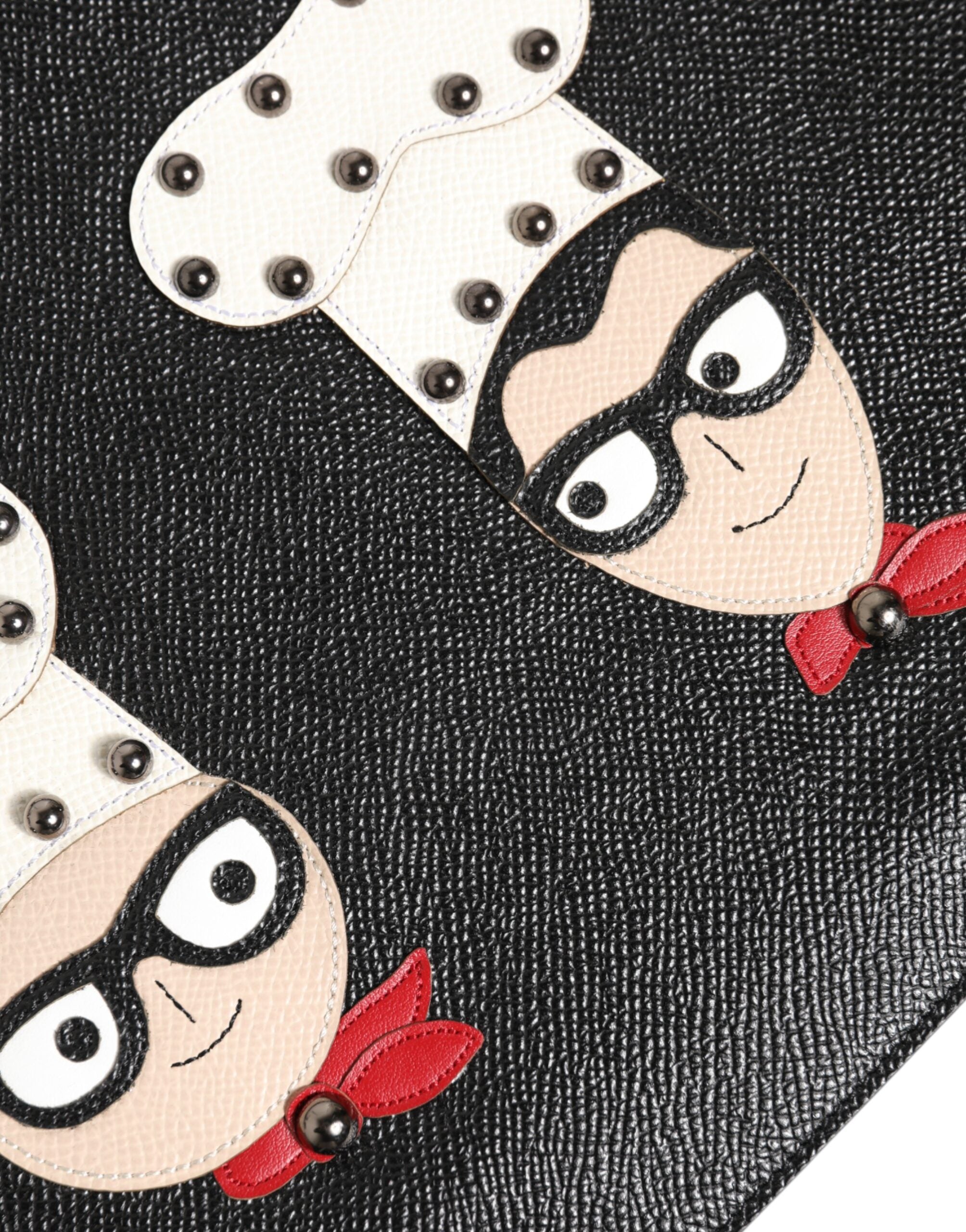 Dolce & Gabbana Black Leather #DGFAMILY Embellished Men Clutch Pouch Bag
