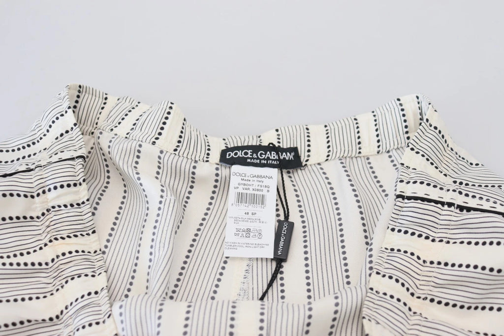 Dolce & Gabbana White Stripes Silk Lounge Trouser Pants