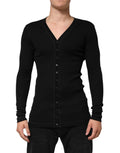 Dolce & Gabbana Black Cotton Button Up Men Cardigan Sweater