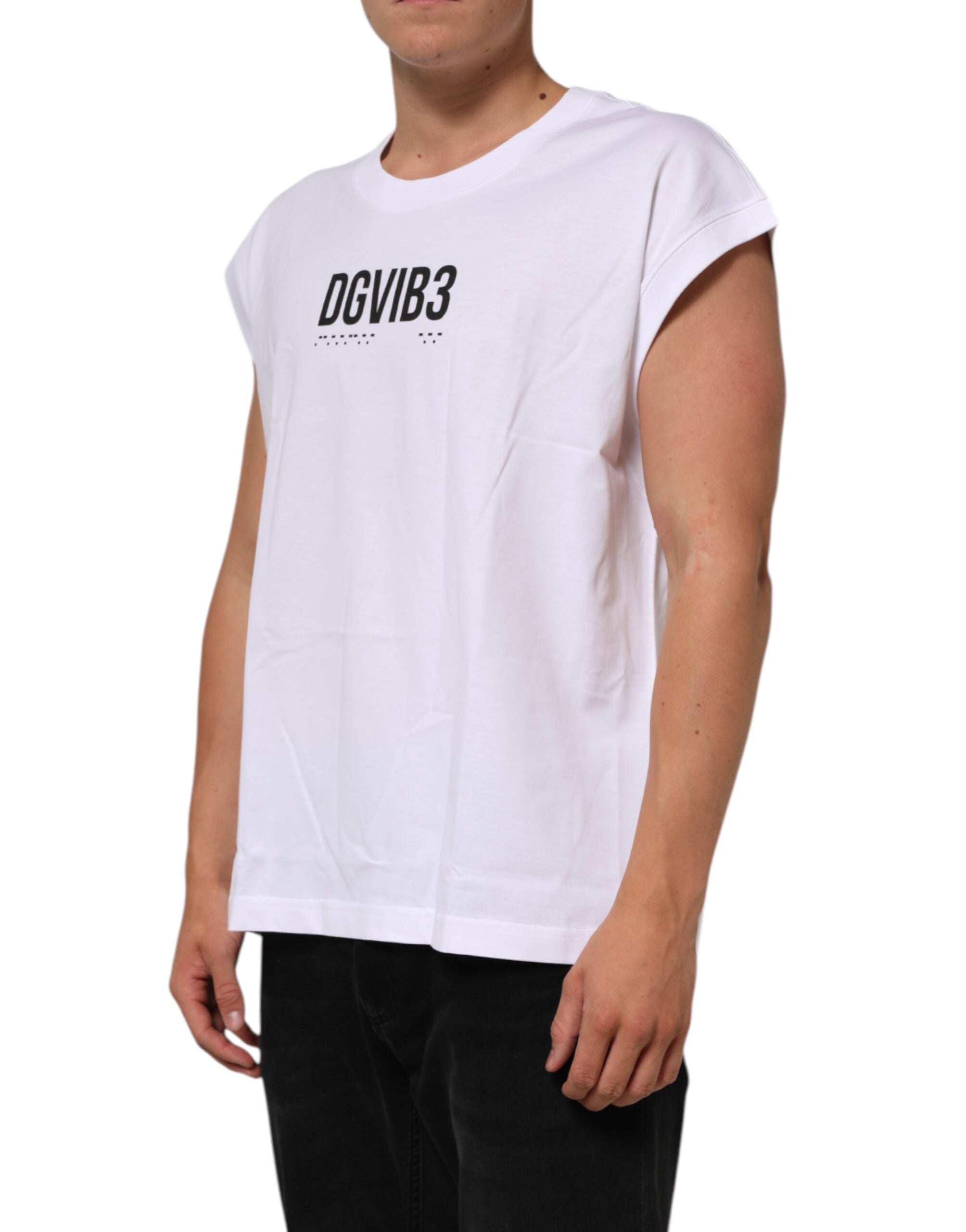 Dolce & Gabbana White Cotton Sleeveless Printed Tank T-shirt