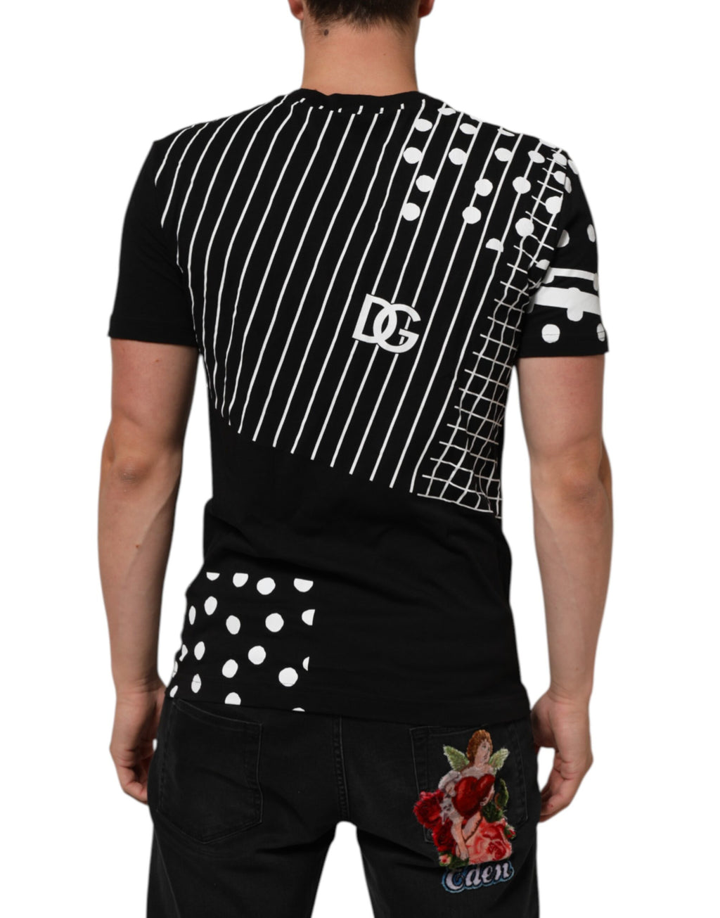 Dolce & Gabbana Black Cotton Polka Dots Round Neck T-shirt
