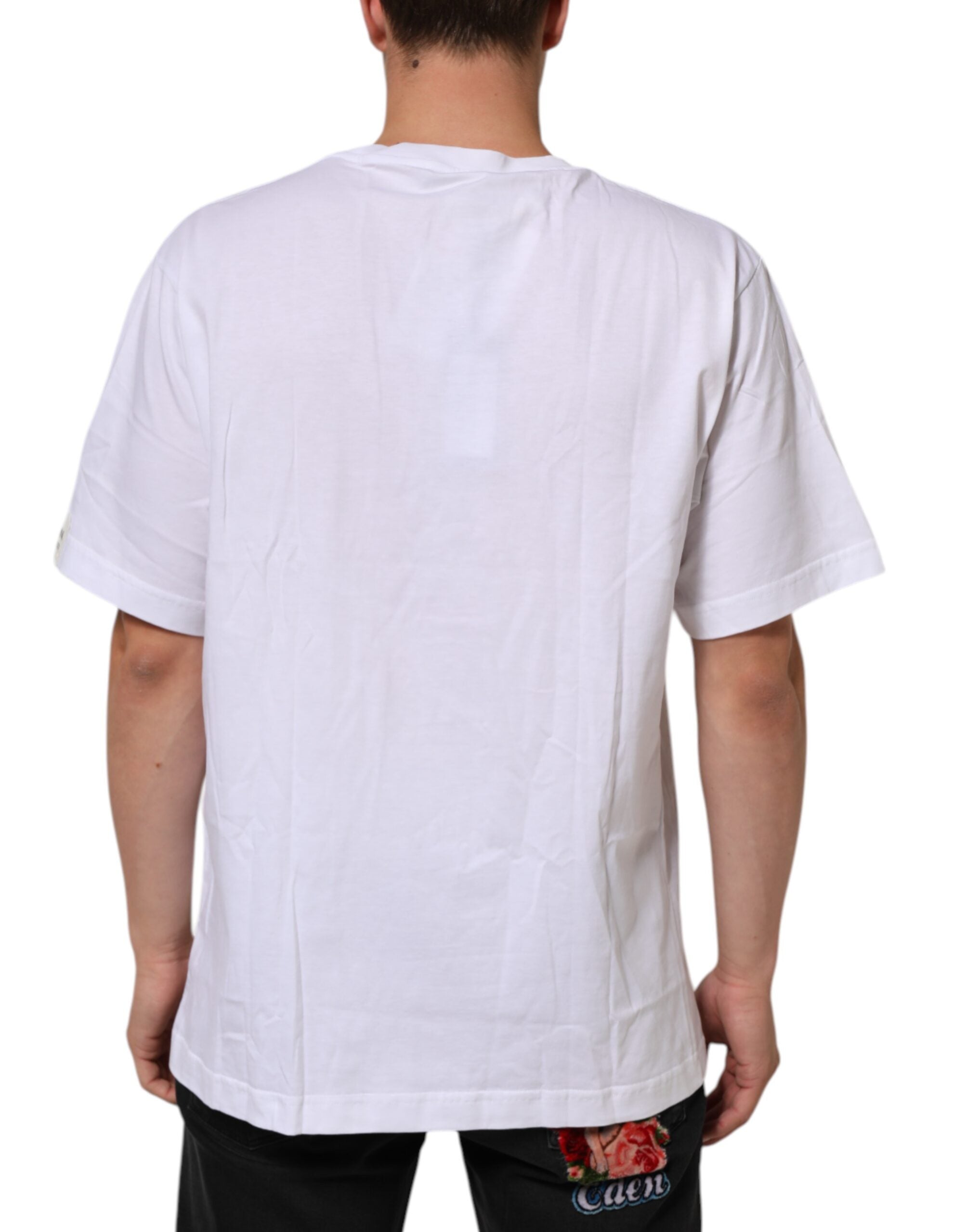 Dolce & Gabbana White Graphic Print Cotton Crew Neck T-shirt