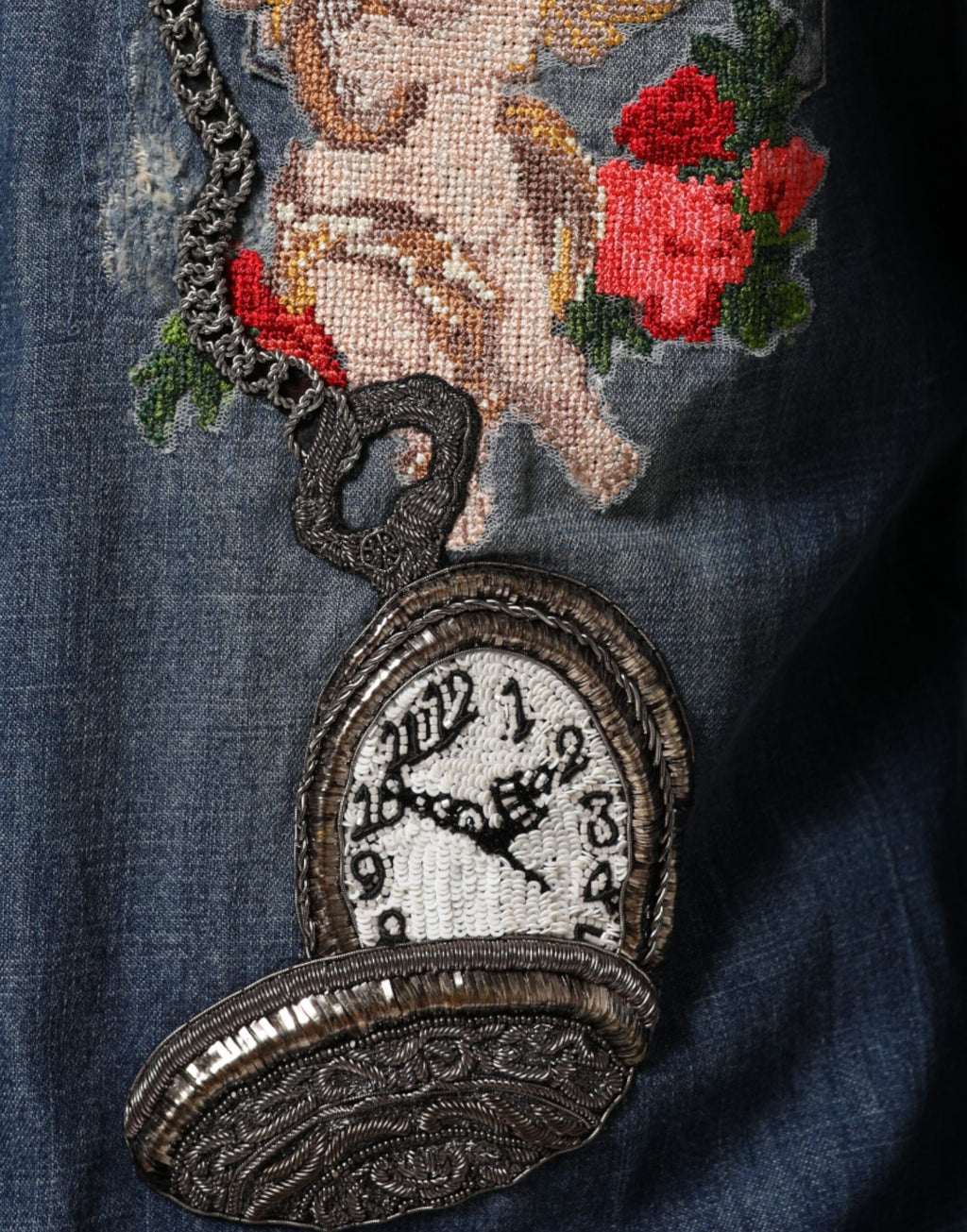 Dolce & Gabbana Blue Angel Patch Denim Buttoned Down Men Shirt