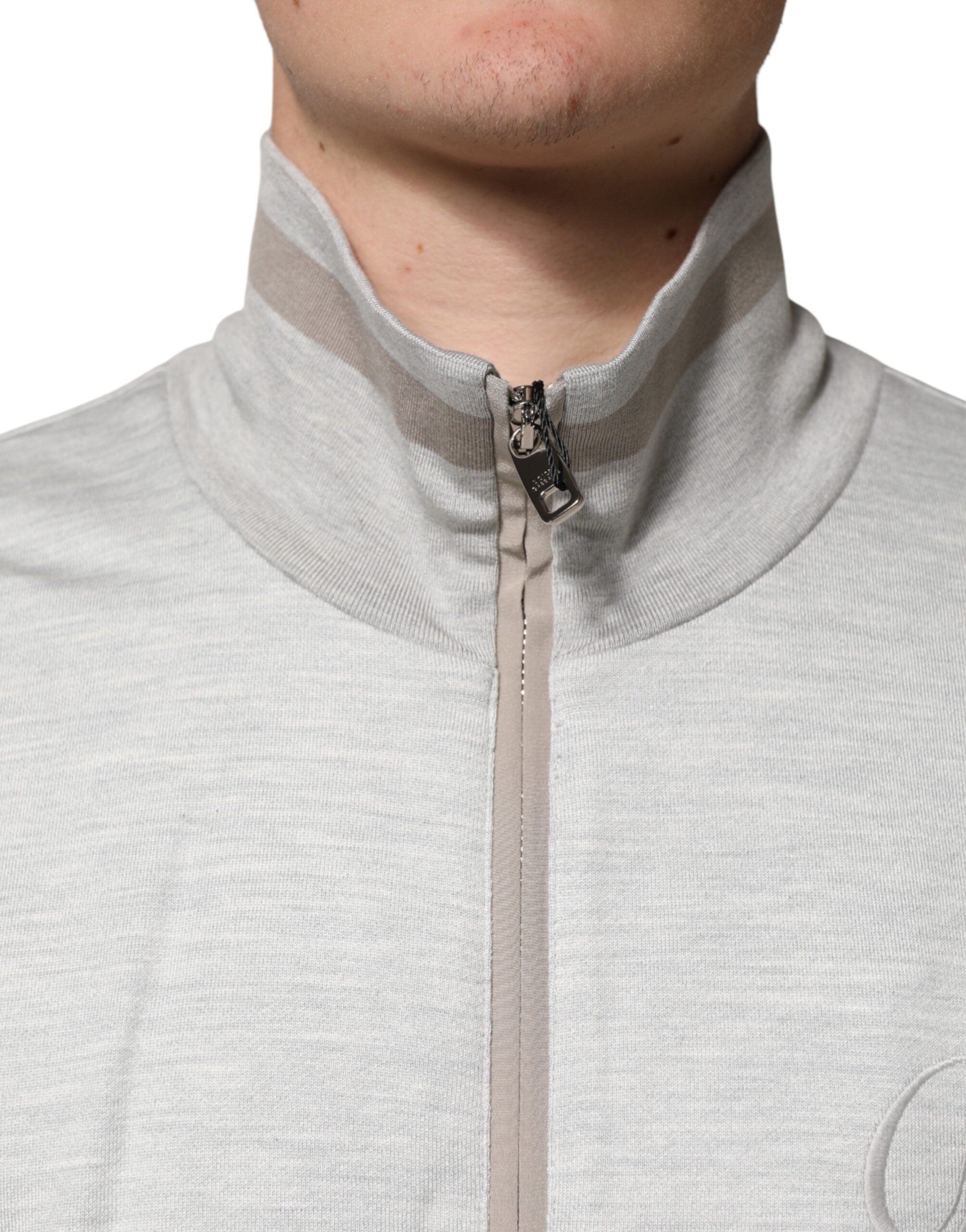 Dolce & Gabbana Light Gray Cotton Zipped Cardigan Sweater
