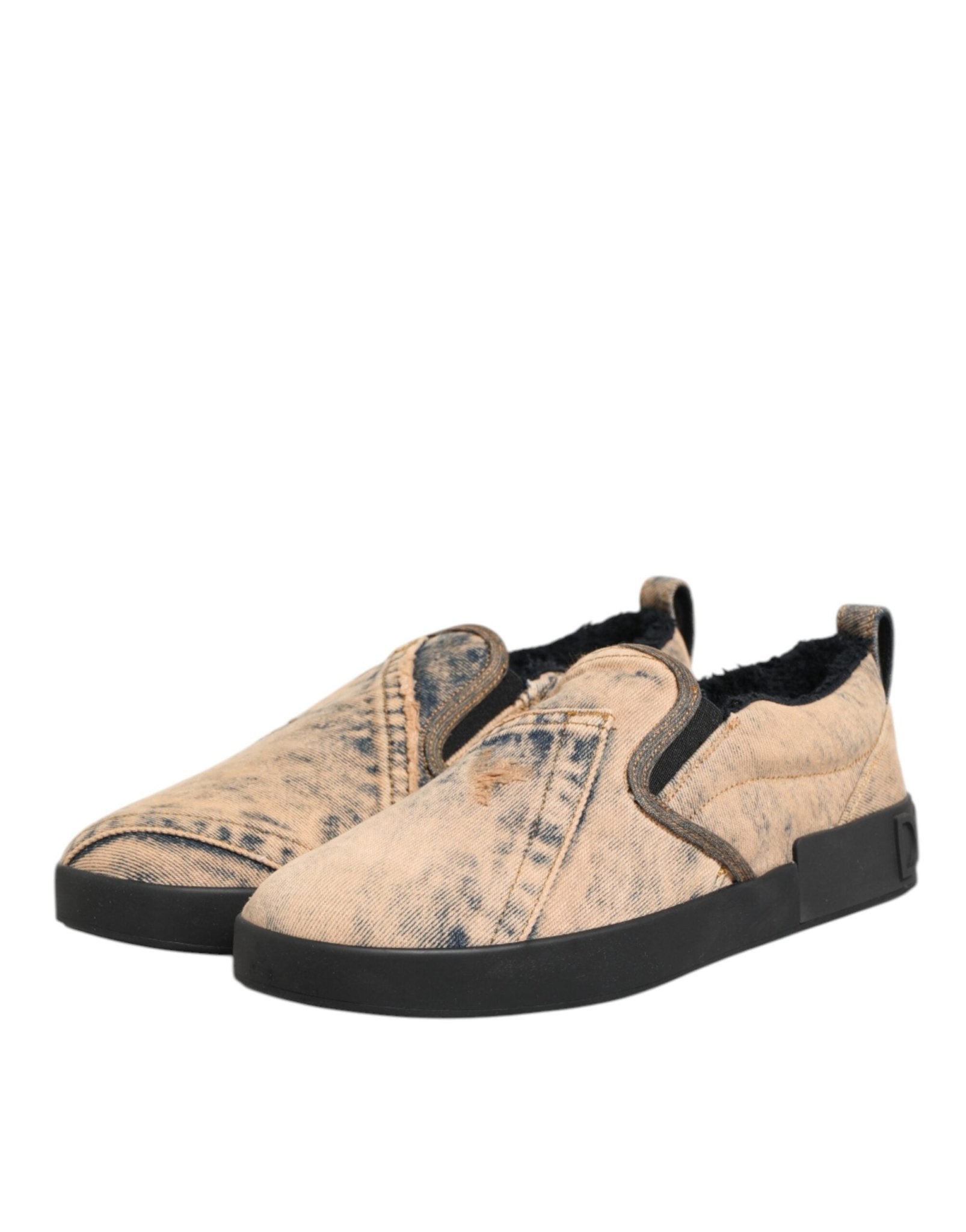 Dolce & Gabbana Beige Cotton Low Top Slip On Sneakers Shoes - GET THE BRAND
