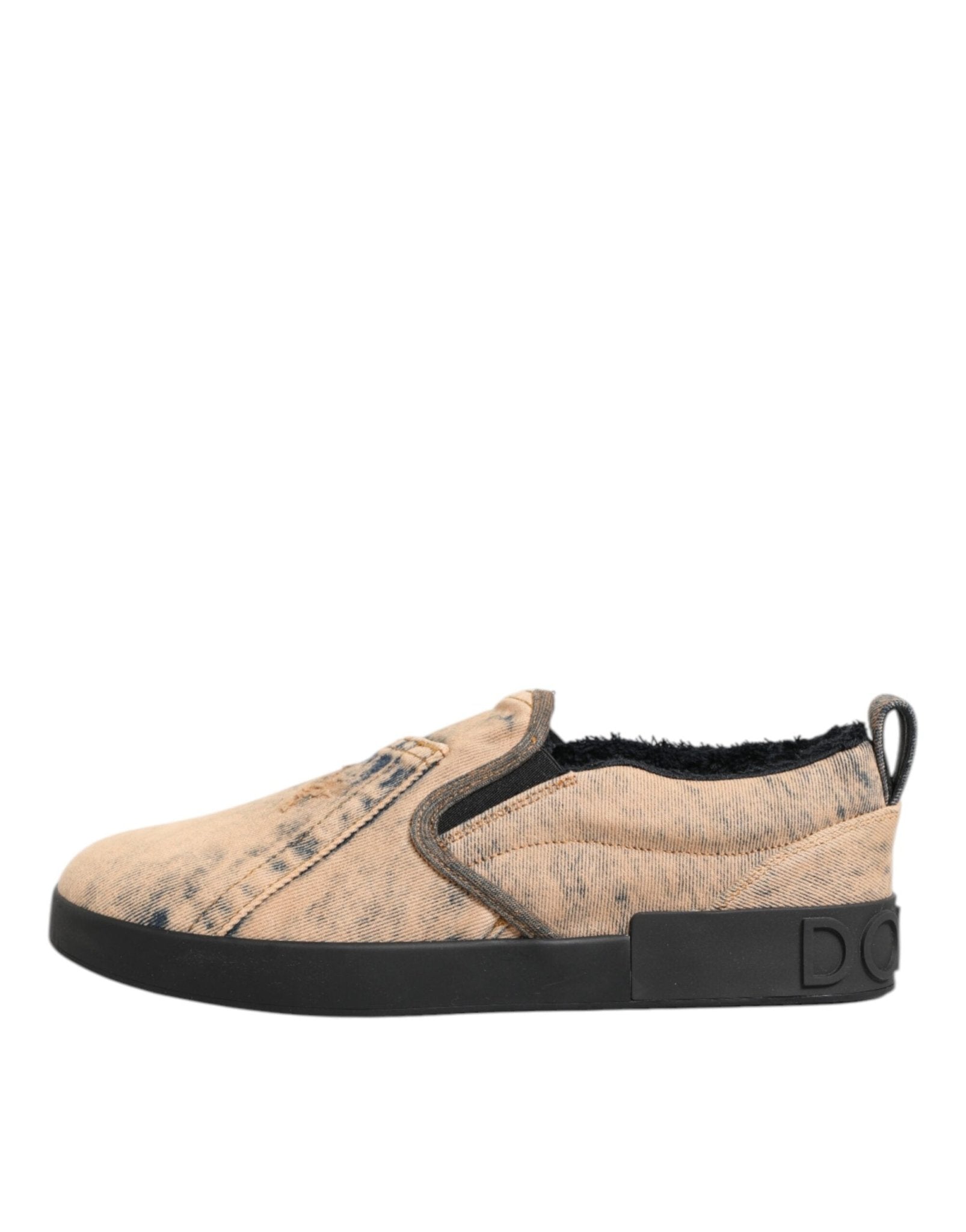 Dolce & Gabbana Beige Cotton Low Top Slip On Sneakers Shoes - GET THE BRAND