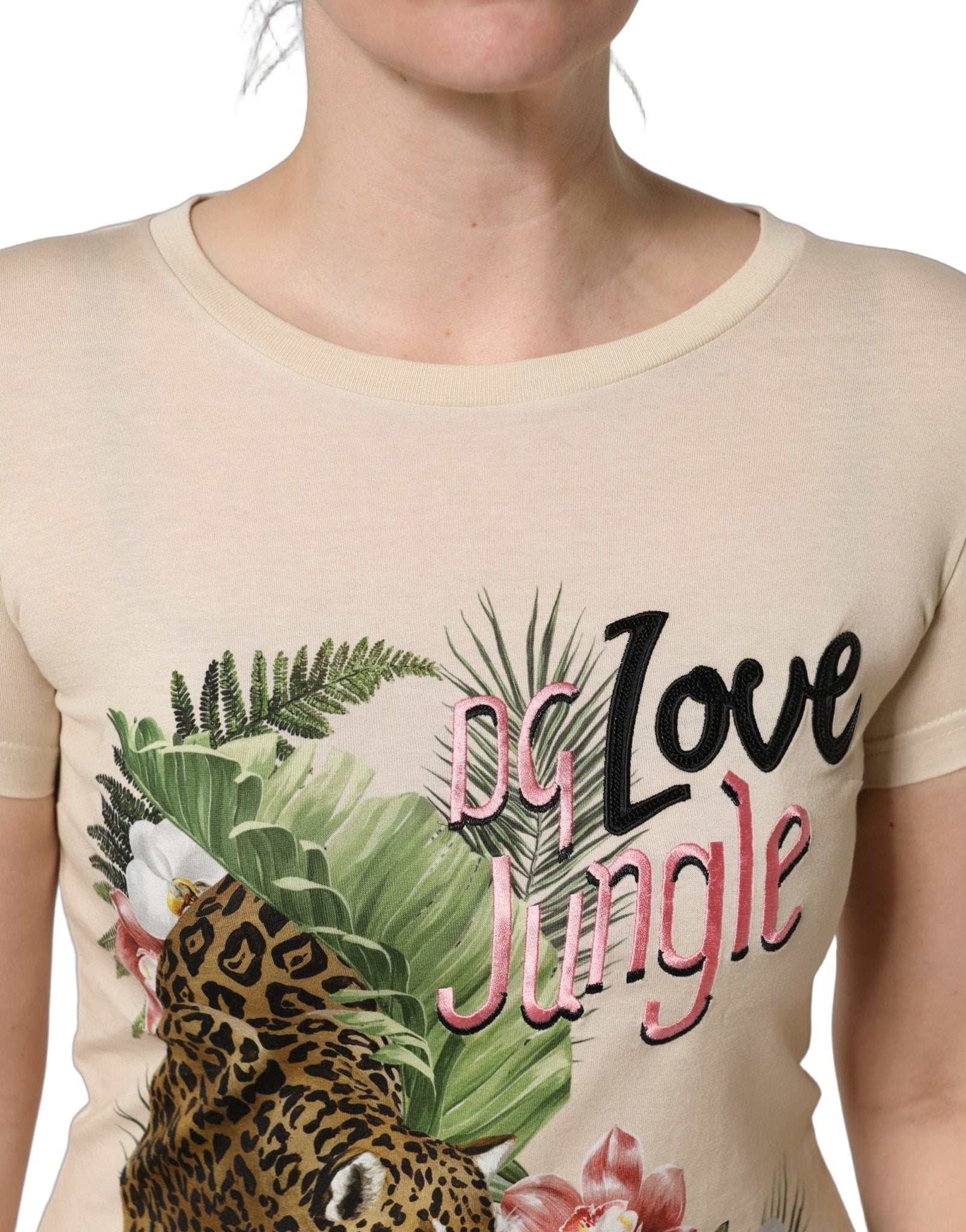 Dolce & Gabbana Beige Jungle Print Cotton Round Neck T-Shirt - GET THE BRAND