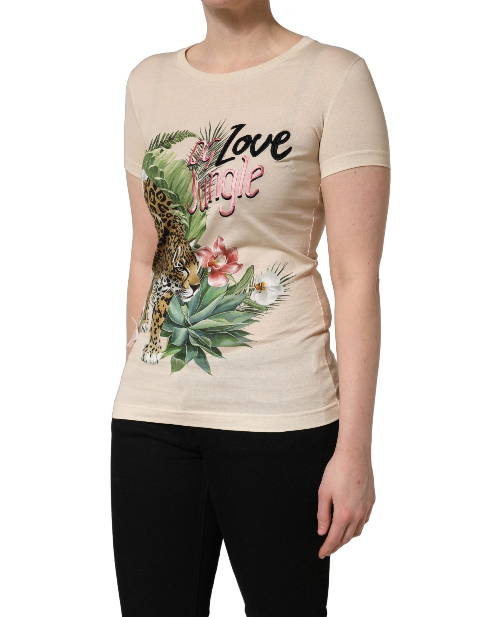 Dolce & Gabbana Beige Jungle Print Cotton Round Neck T-Shirt - GET THE BRAND