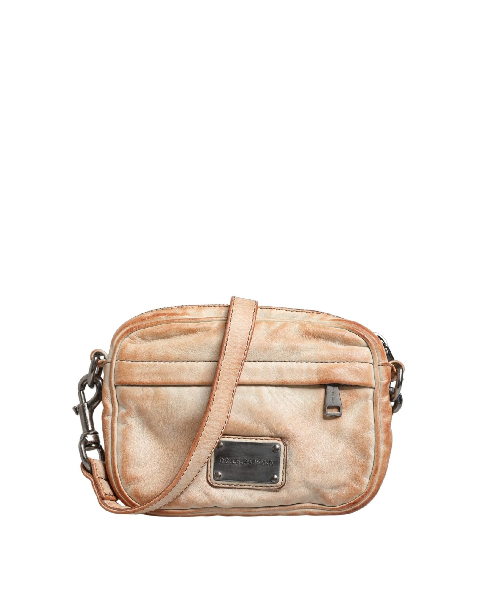 Dolce & Gabbana Beige Vintage Leather Logo Plaque Shoulder Borse Men Bag - GET THE BRAND