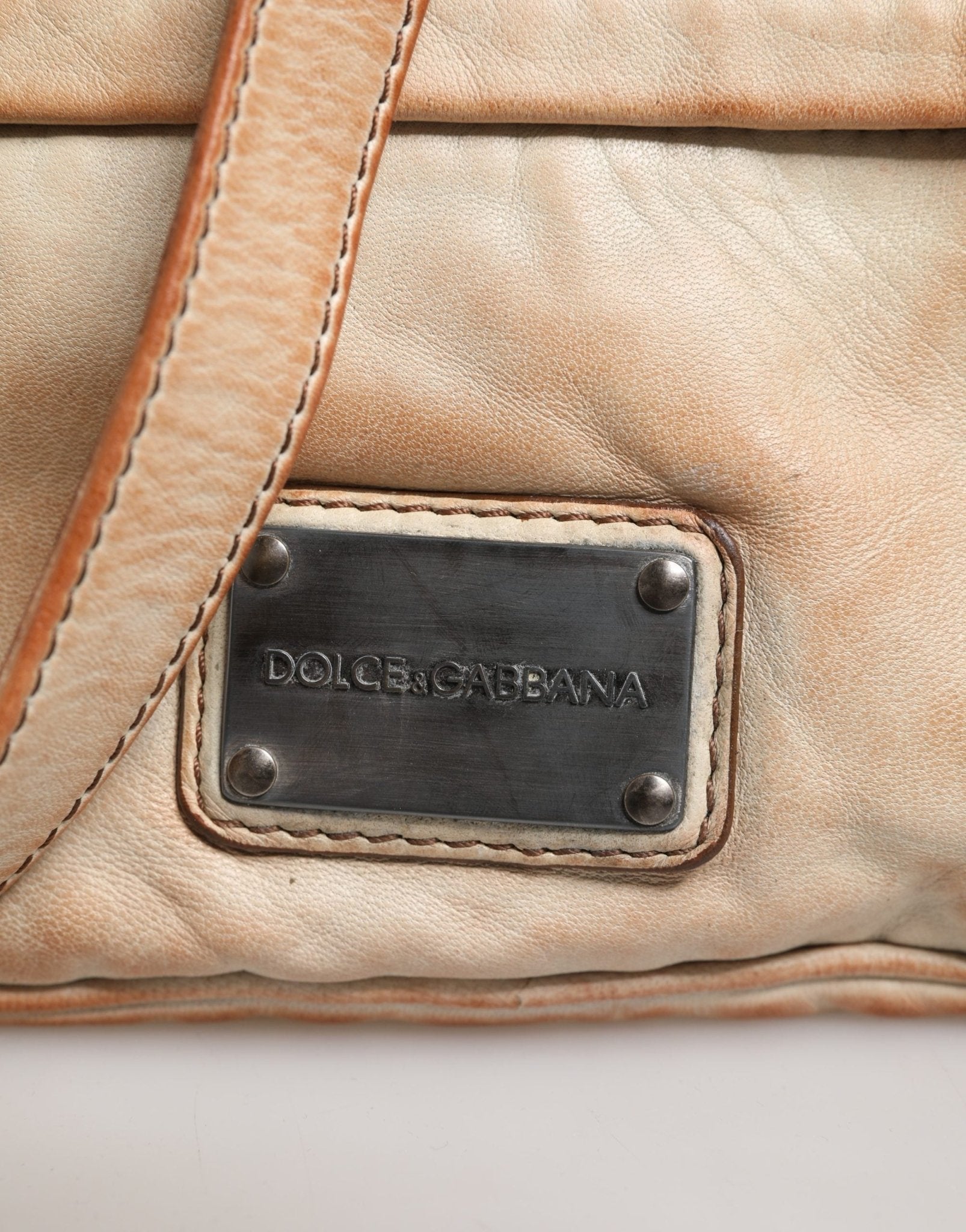 Dolce & Gabbana Beige Vintage Leather Logo Plaque Shoulder Borse Men Bag - GET THE BRAND