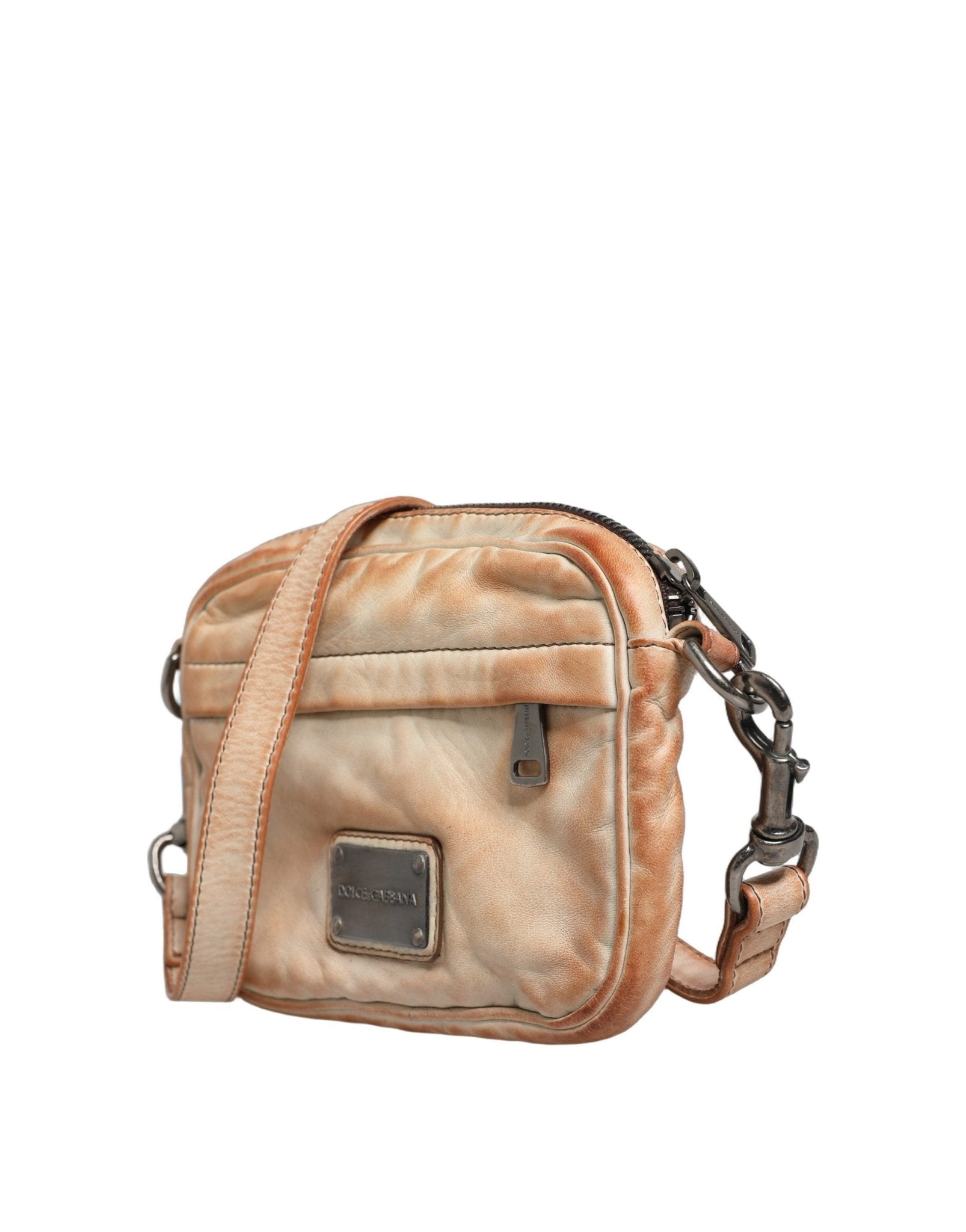 Dolce & Gabbana Beige Vintage Leather Logo Plaque Shoulder Borse Men Bag - GET THE BRAND