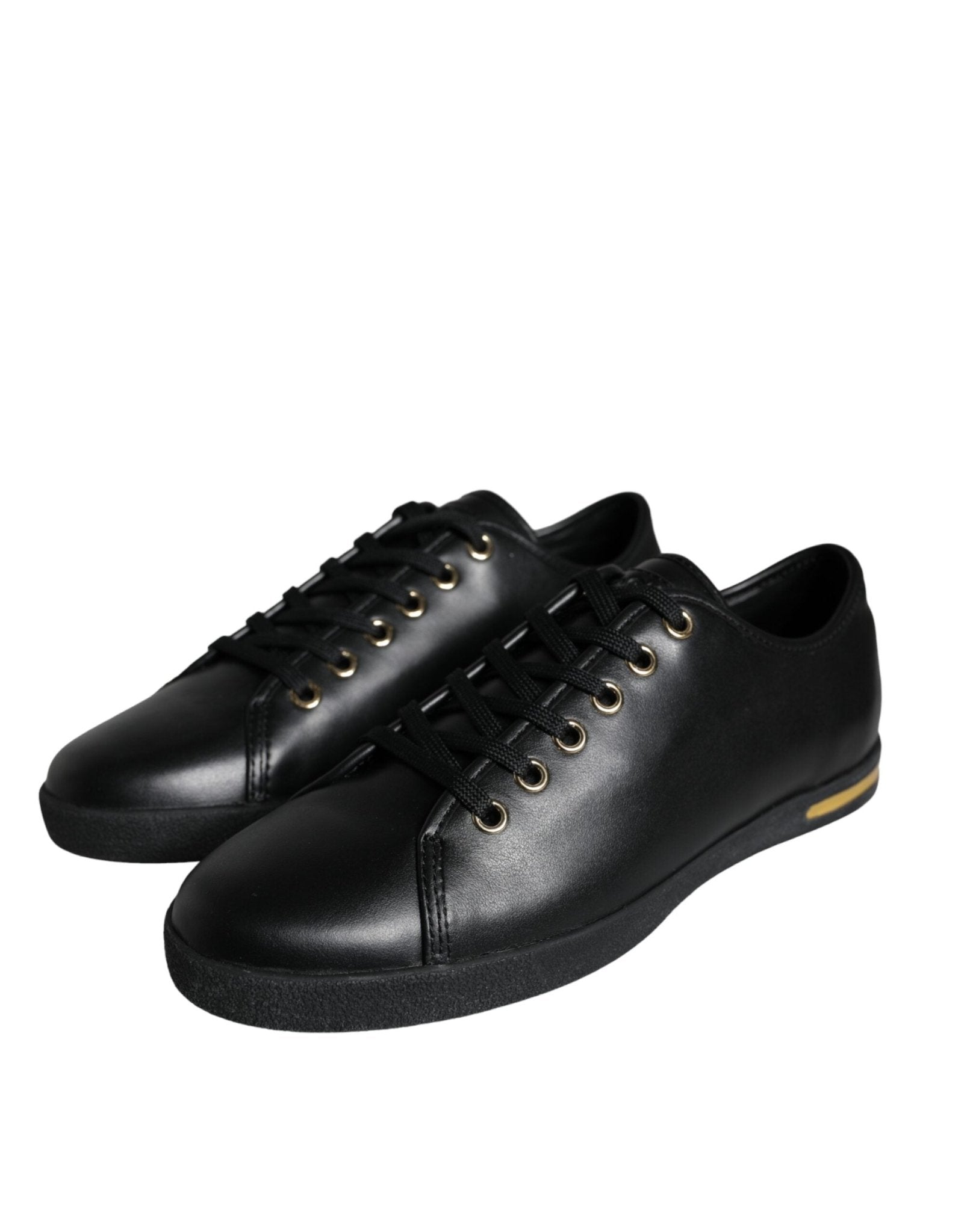 Dolce & Gabbana Black Gold Leather Classic Sneakers Shoes - GET THE BRAND