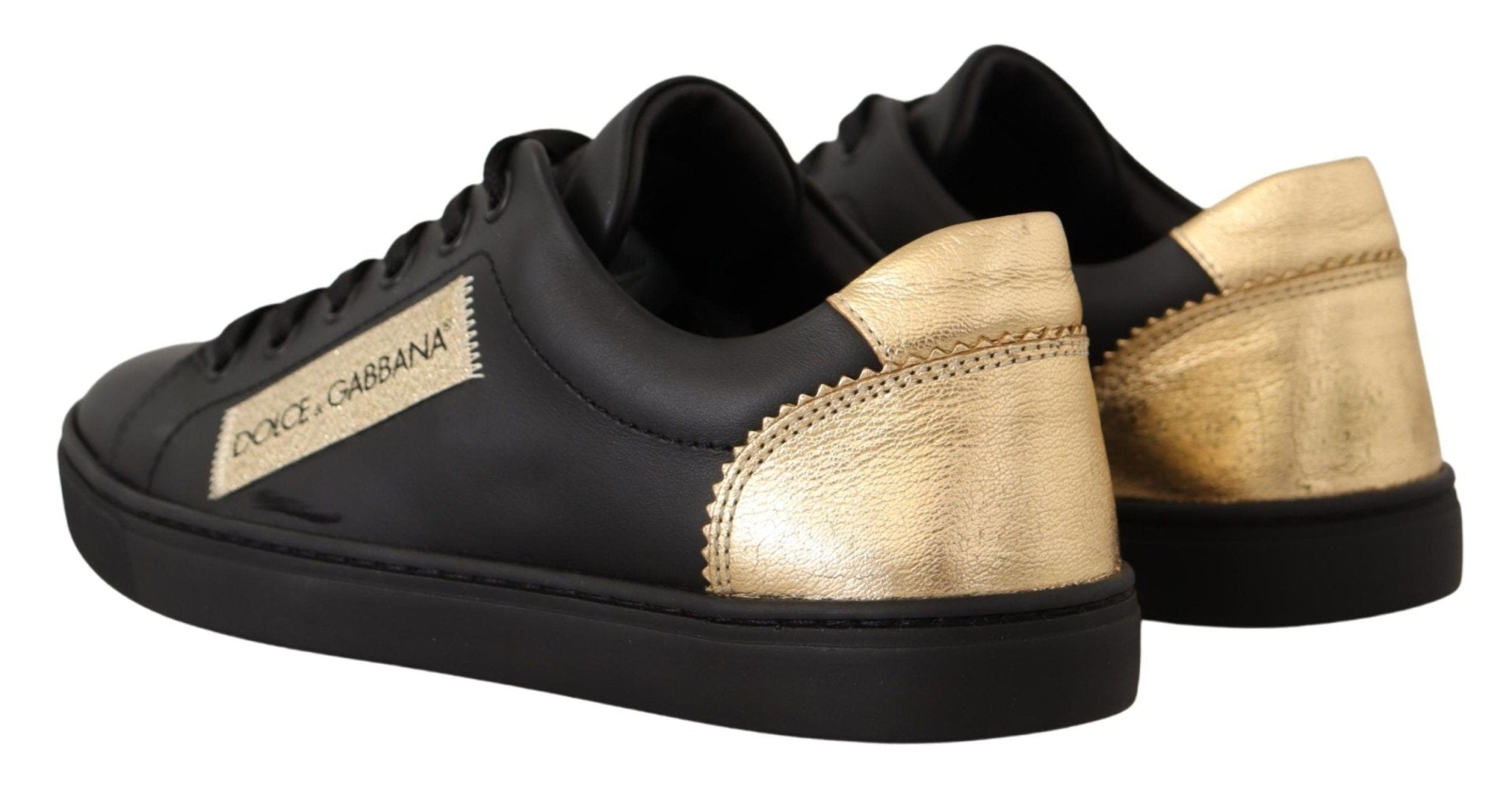 Dolce & Gabbana Black Gold Leather Low Top Sneakers Womens Shoes - GET THE BRAND
