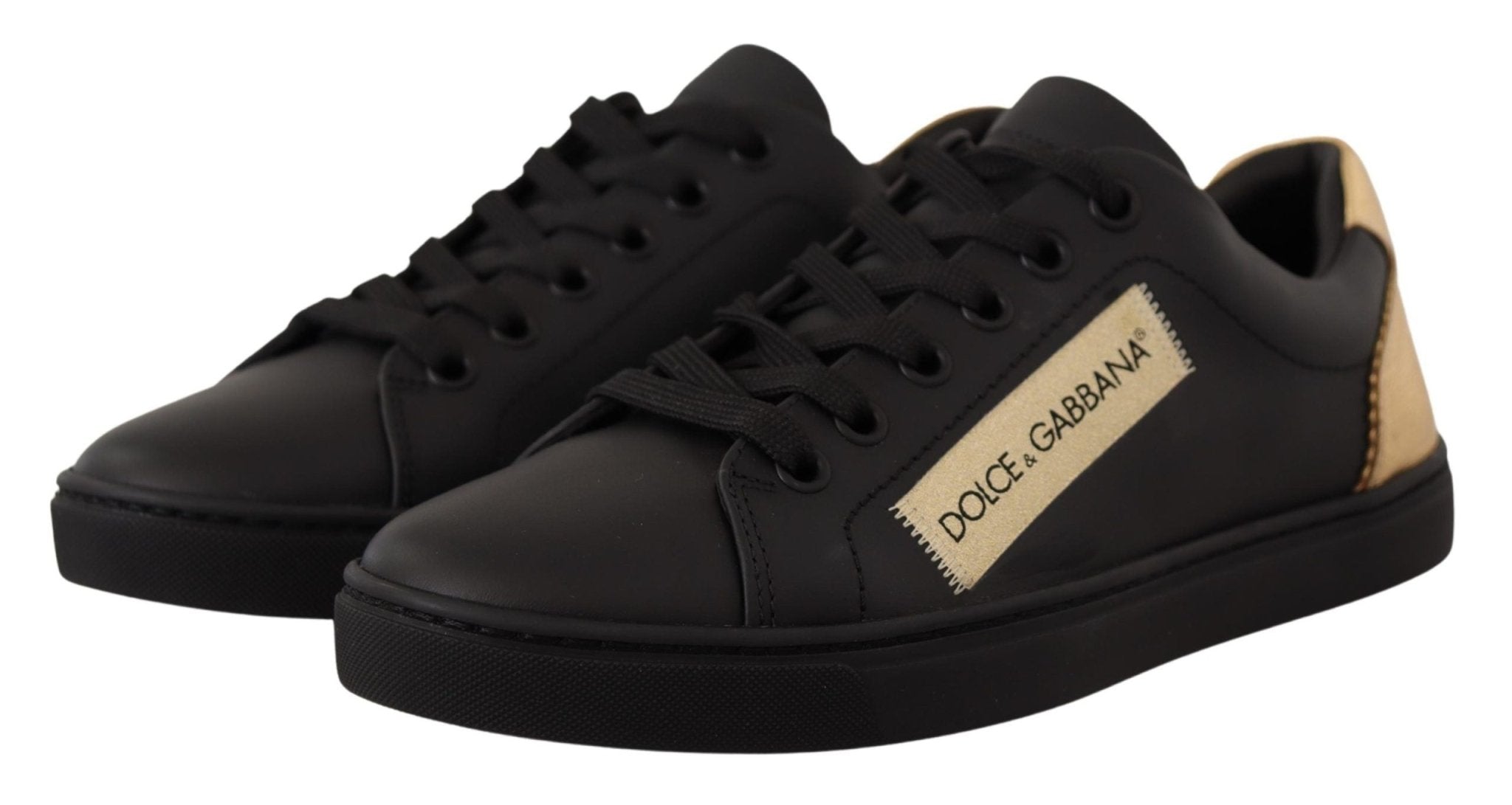 Dolce & Gabbana Black Gold Leather Low Top Sneakers Womens Shoes - GET THE BRAND