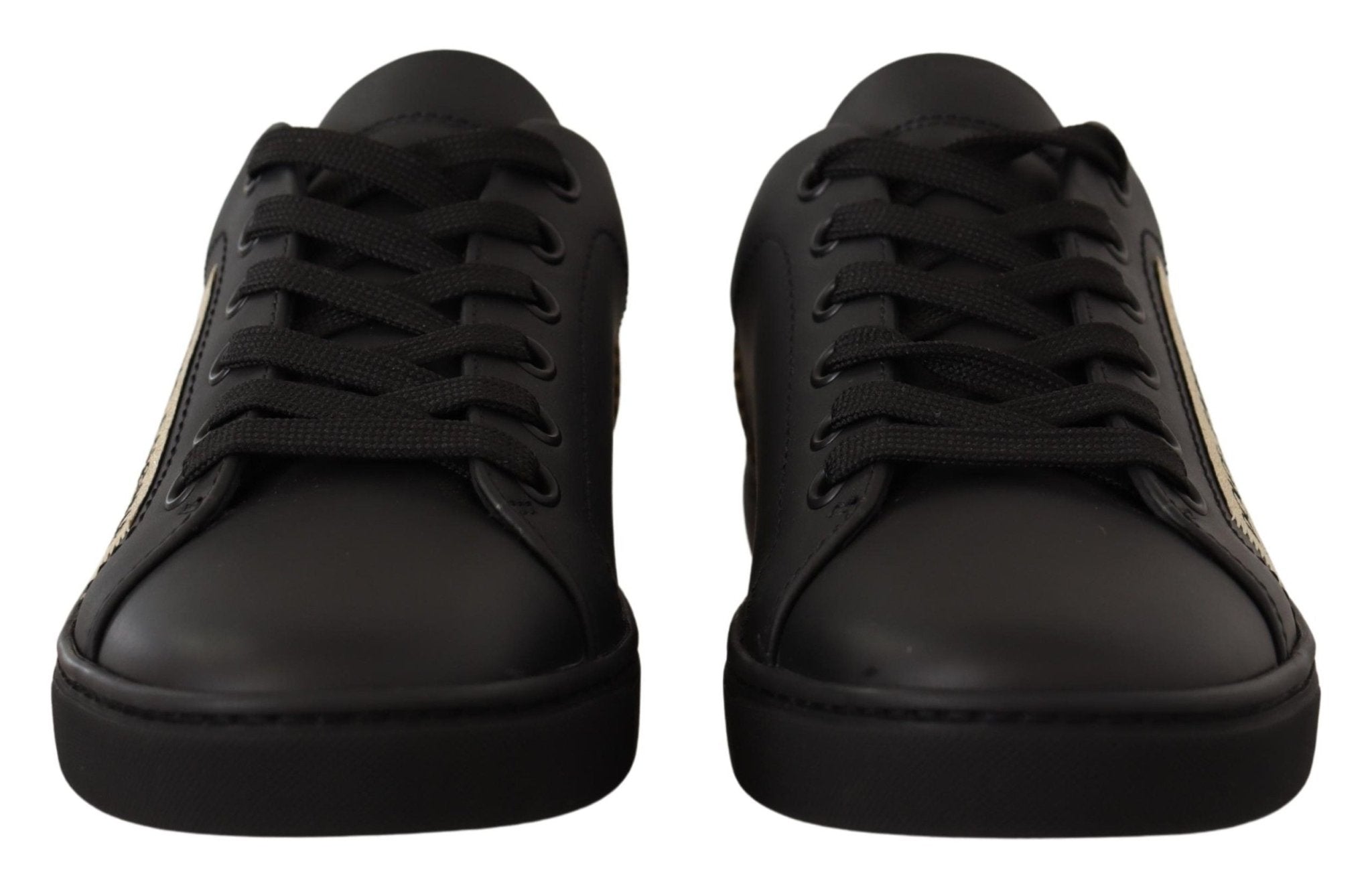 Dolce & Gabbana Black Gold Leather Low Top Sneakers Womens Shoes - GET THE BRAND