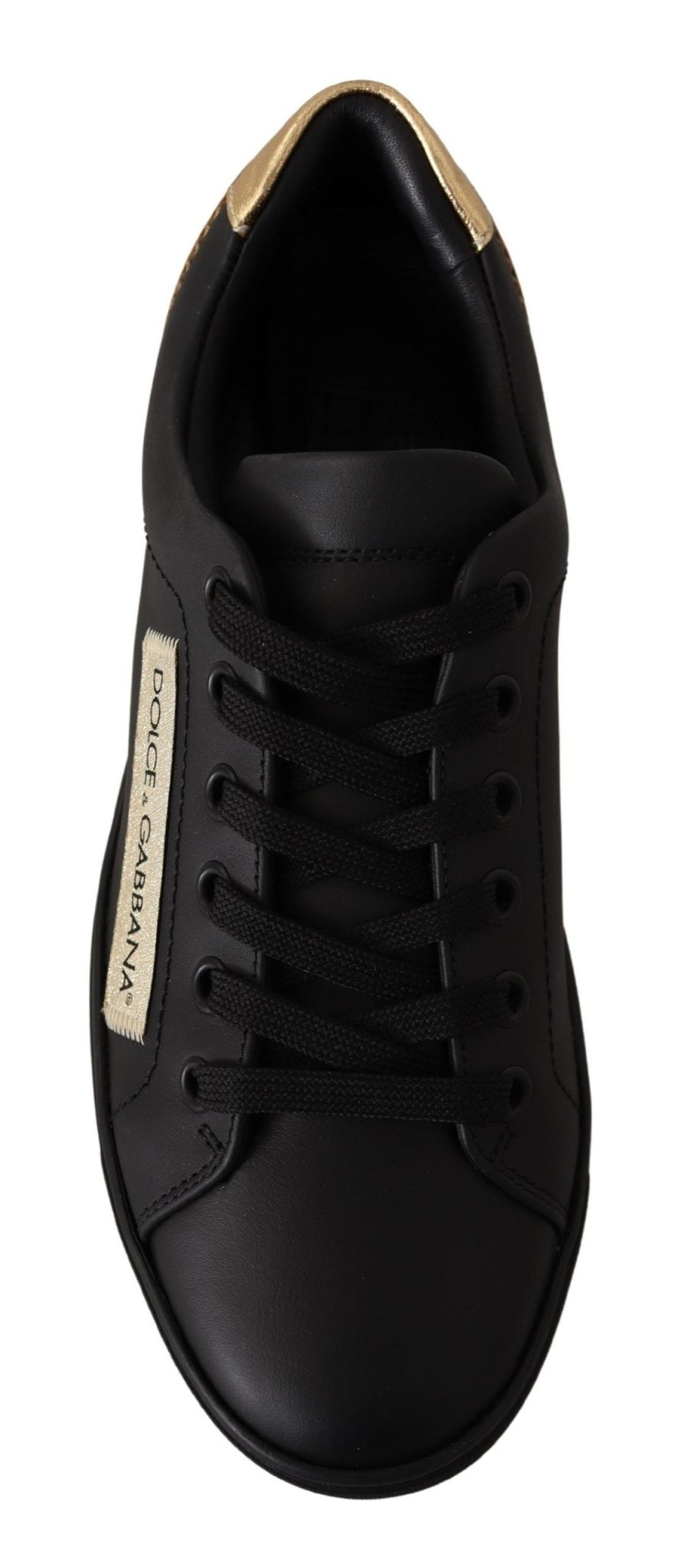 Dolce & Gabbana Black Gold Leather Low Top Sneakers Womens Shoes - GET THE BRAND