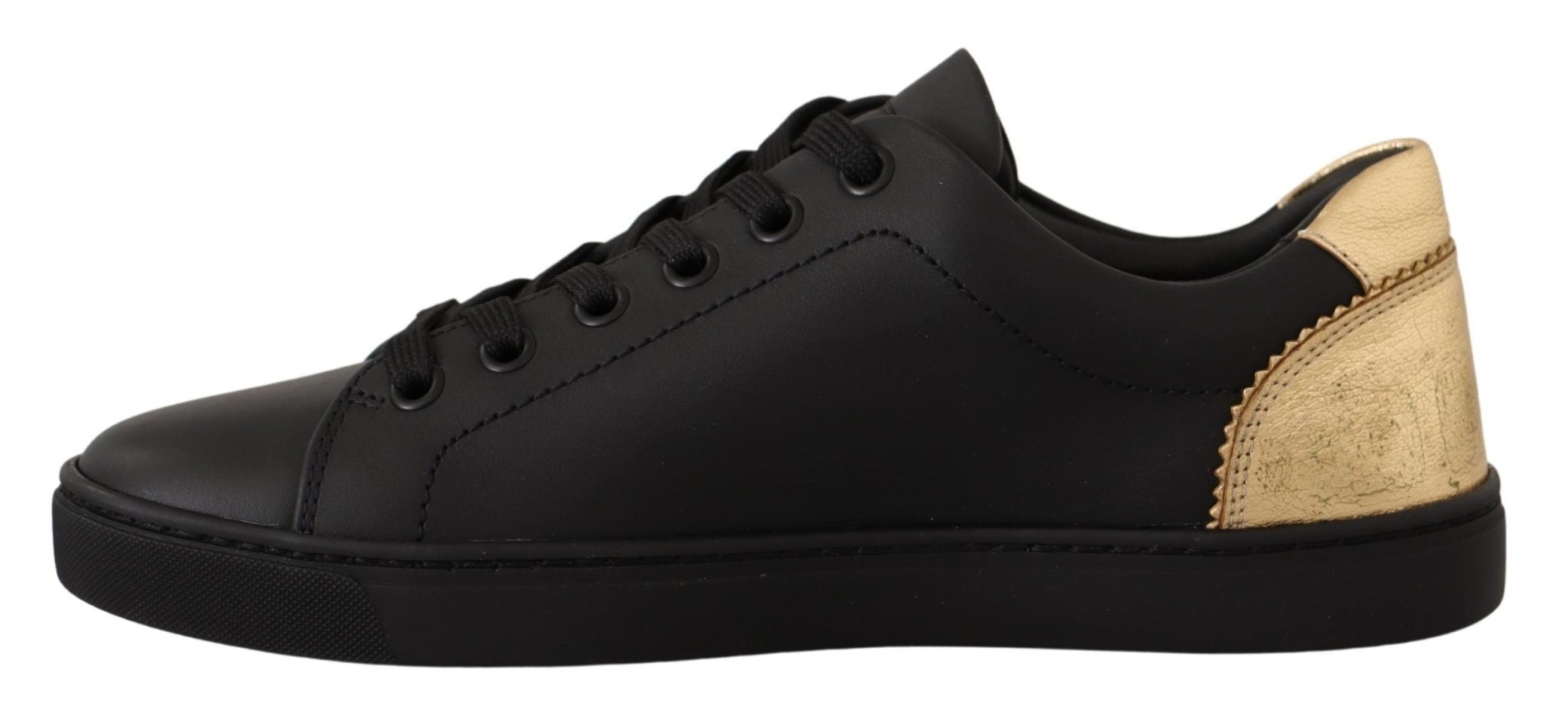 Dolce & Gabbana Black Gold Leather Low Top Sneakers Womens Shoes - GET THE BRAND