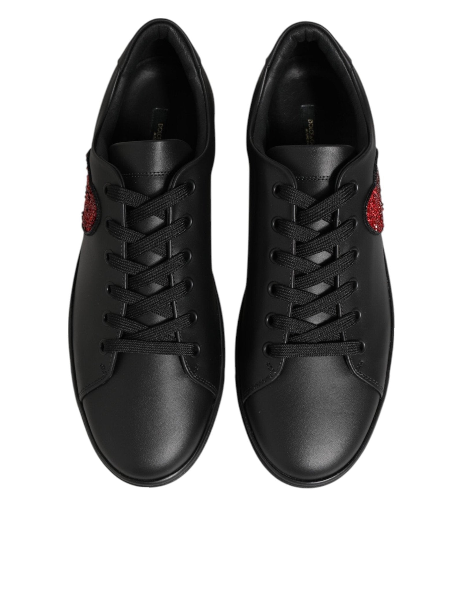 Dolce & Gabbana Black Leather Crystal Heart Sneakers Shoes - GET THE BRAND