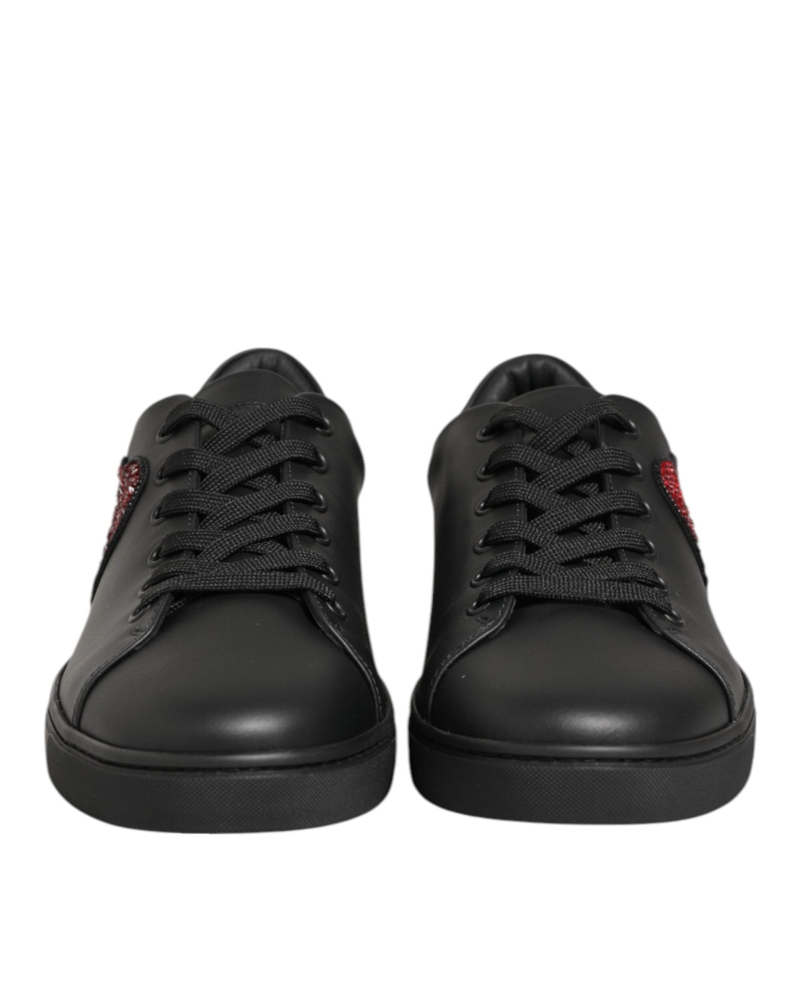 Dolce & Gabbana Black Leather Crystal Heart Sneakers Shoes - GET THE BRAND