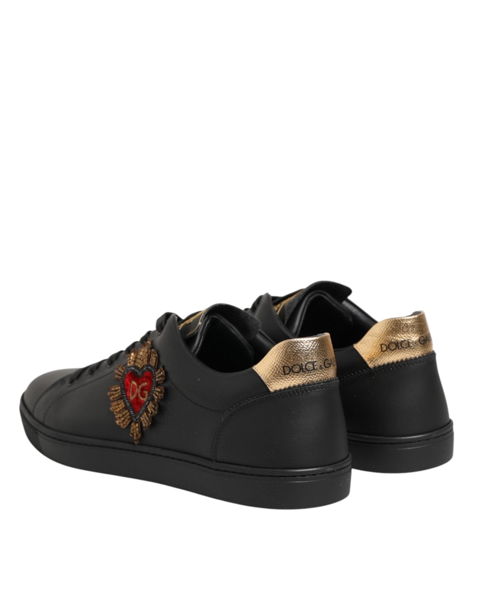 Dolce & Gabbana Black Leather Heart Embellished Sneakers Shoes - GET THE BRAND