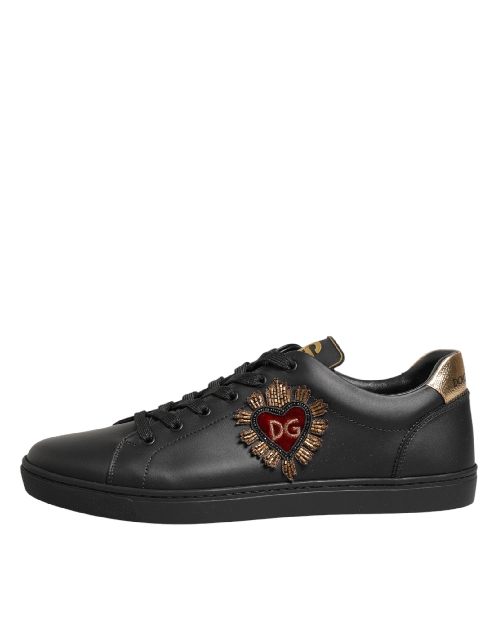 Dolce & Gabbana Black Leather Heart Embellished Sneakers Shoes - GET THE BRAND
