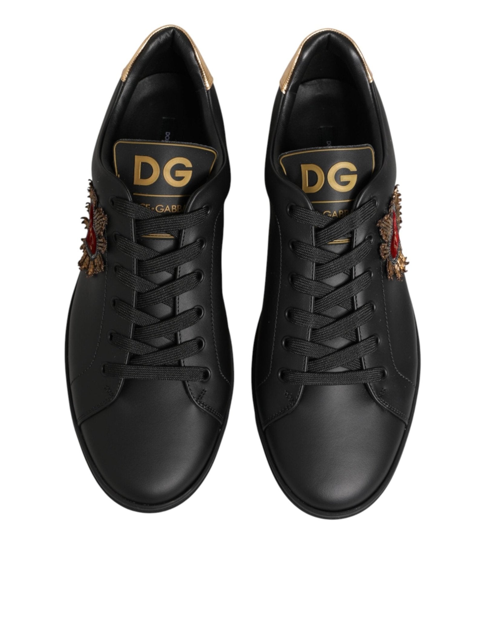 Dolce & Gabbana Black Leather Heart Embellished Sneakers Shoes - GET THE BRAND