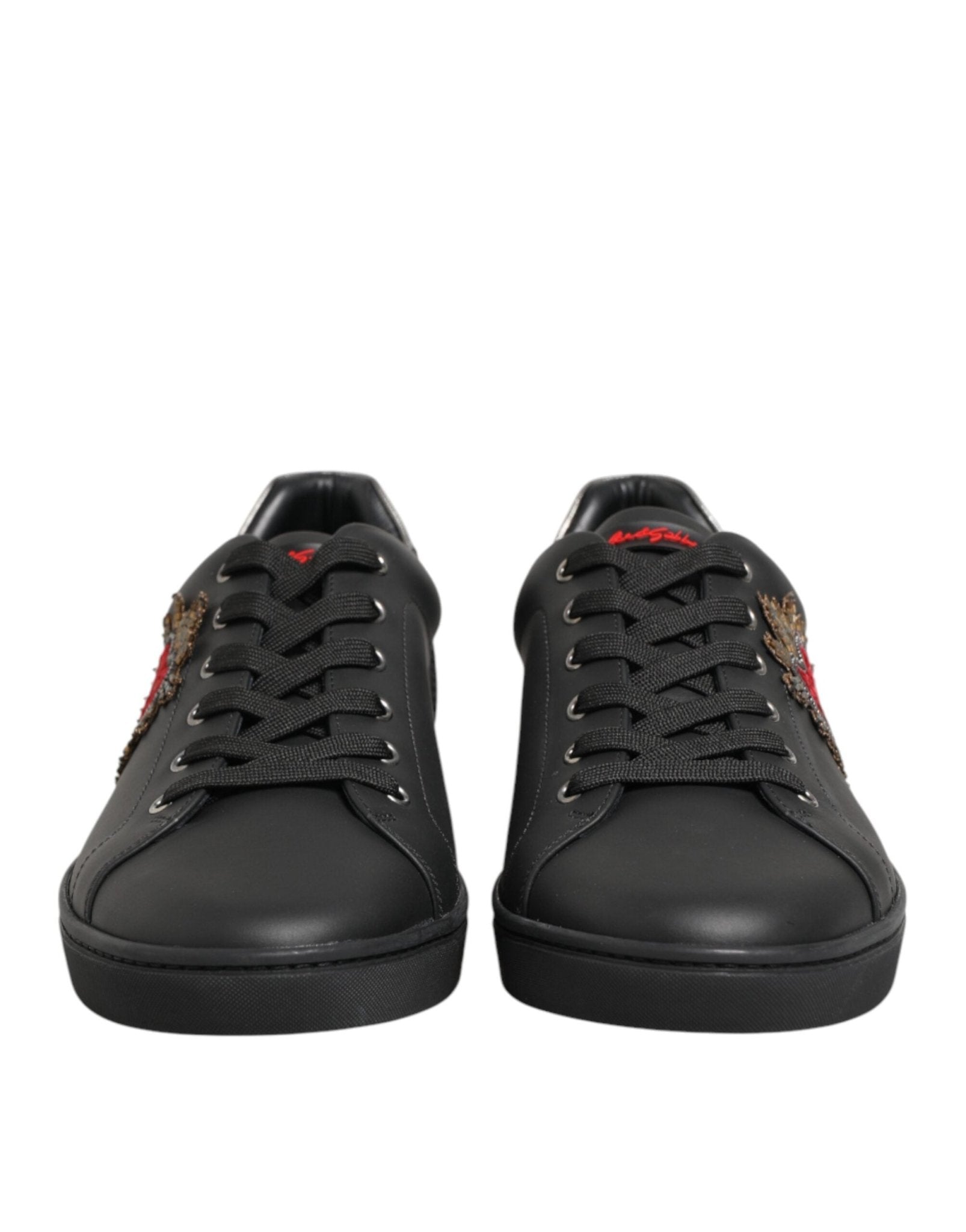 Dolce & Gabbana Black Leather Heart Embellished Sneakers Shoes - GET THE BRAND