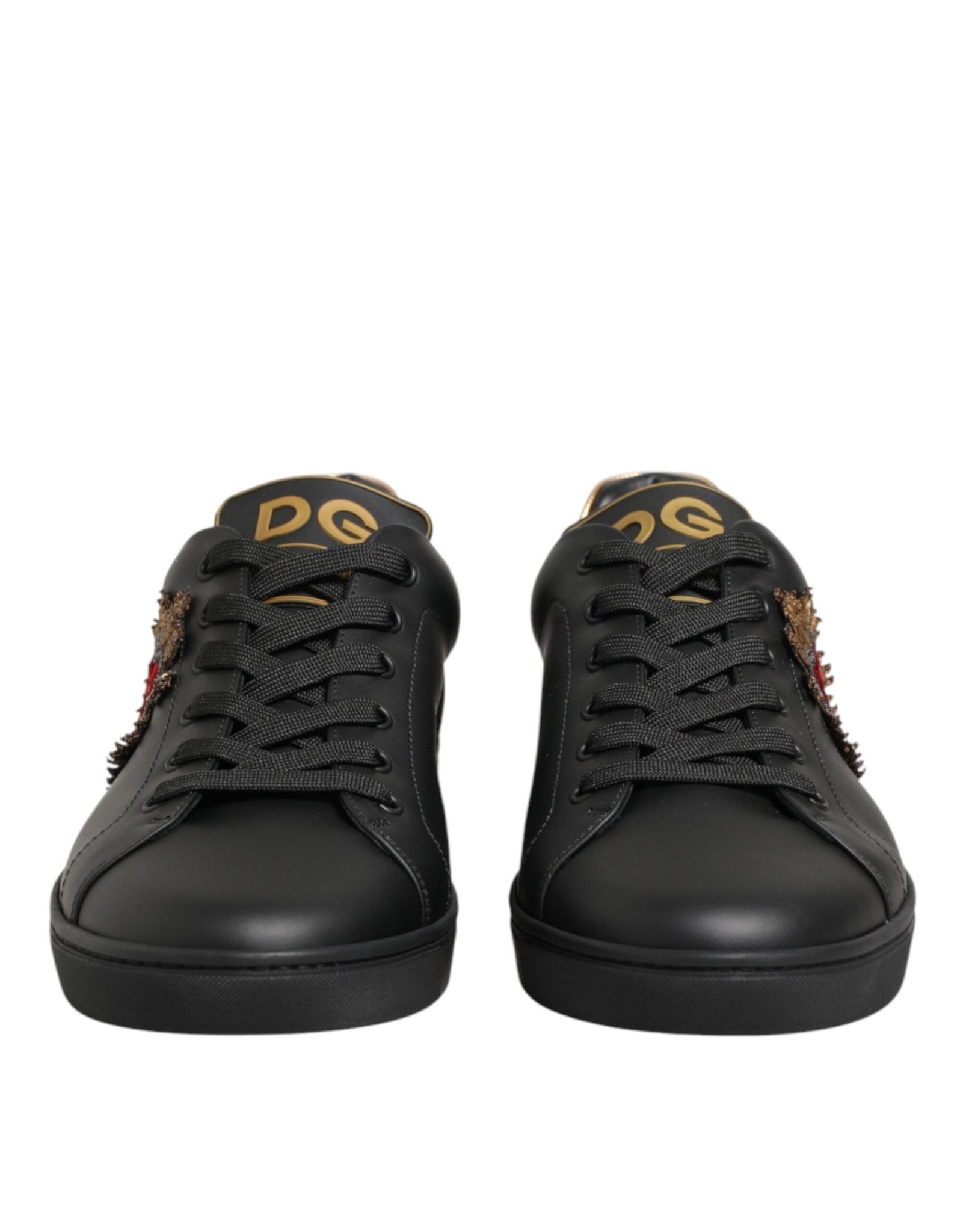 Dolce & Gabbana Black Leather Heart Embellished Sneakers Shoes - GET THE BRAND
