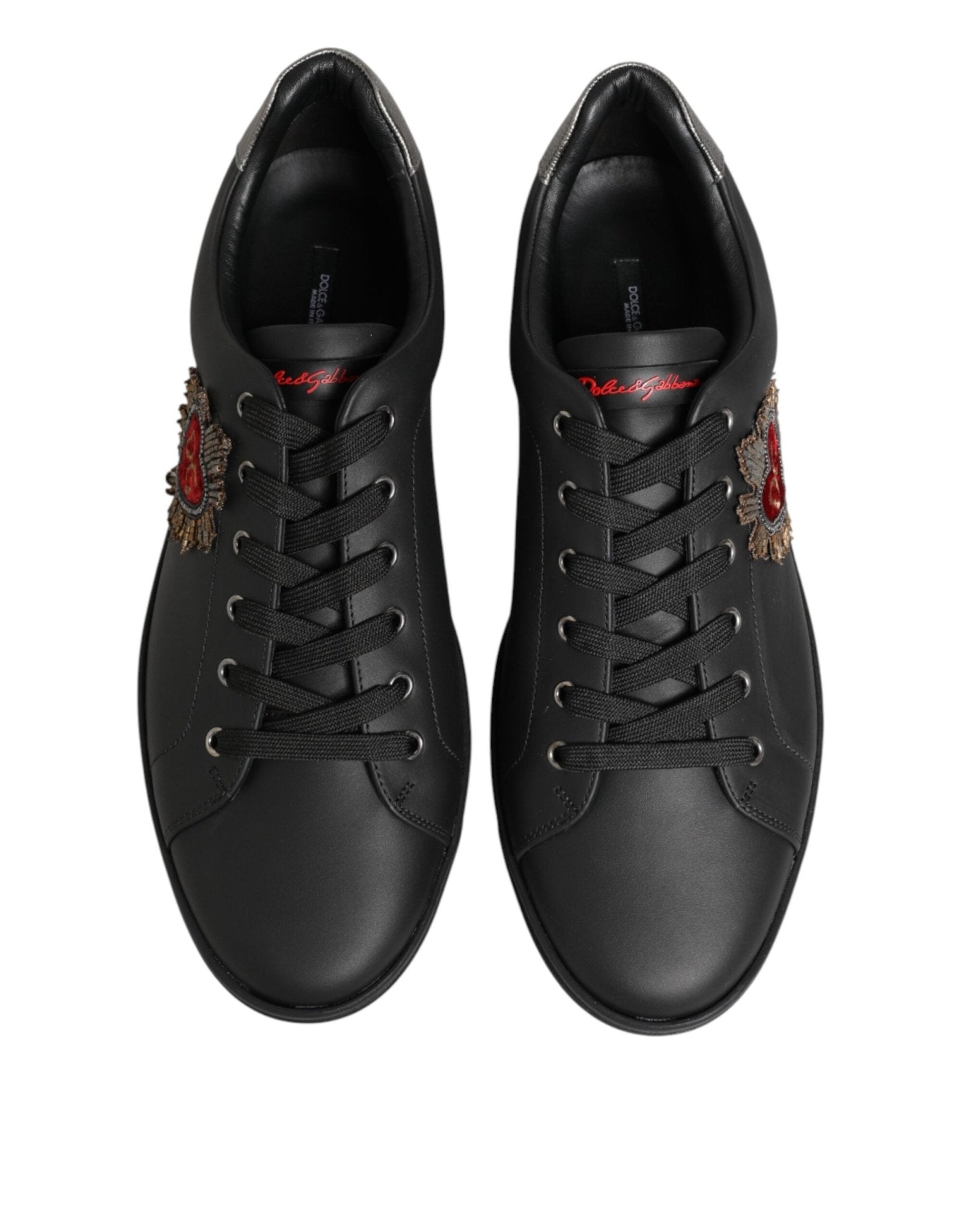 Dolce & Gabbana Black Leather Heart Embellished Sneakers Shoes - GET THE BRAND