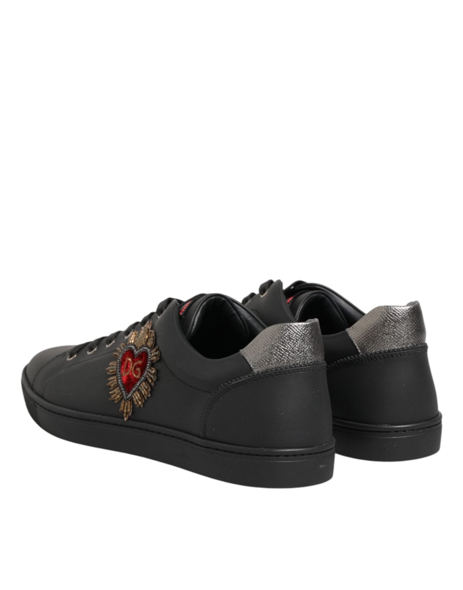 Dolce & Gabbana Black Leather Heart Embellished Sneakers Shoes - GET THE BRAND