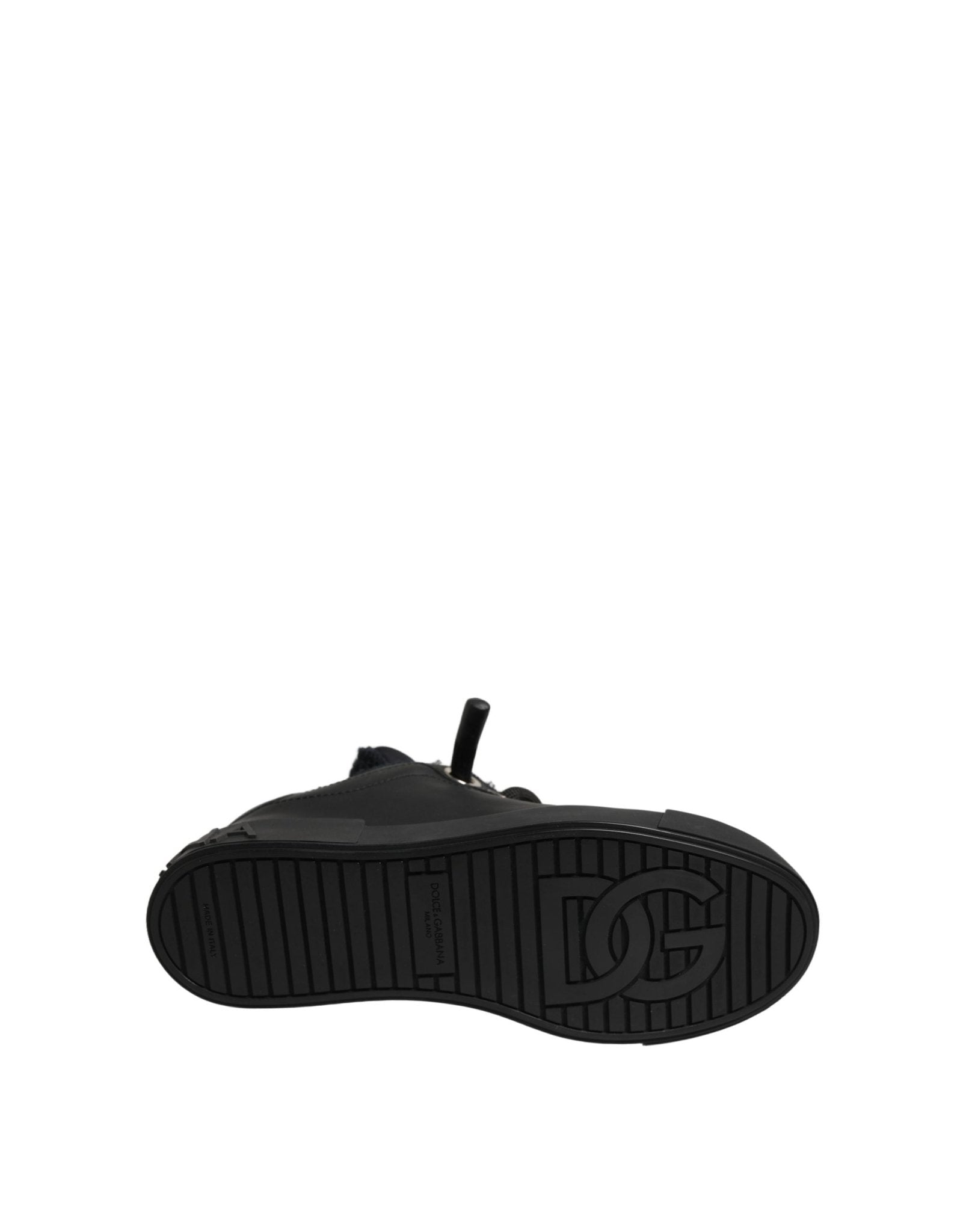 Dolce & Gabbana Black Leather Low Top Portofino Sneakers Shoes - GET THE BRAND