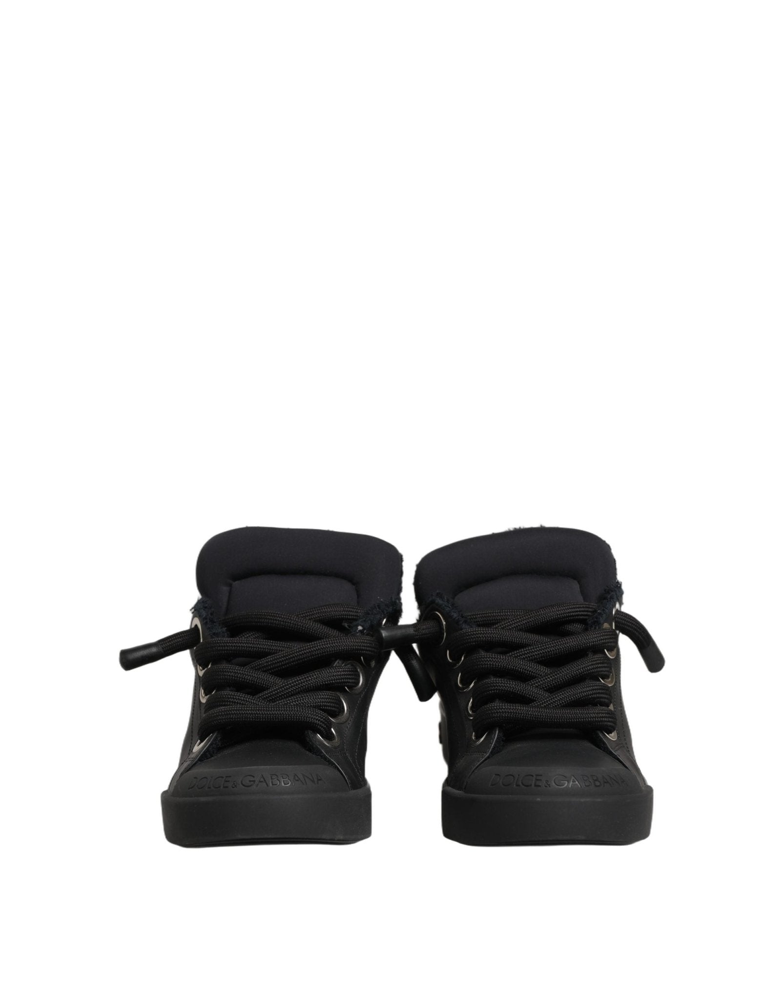 Dolce & Gabbana Black Leather Low Top Portofino Sneakers Shoes - GET THE BRAND