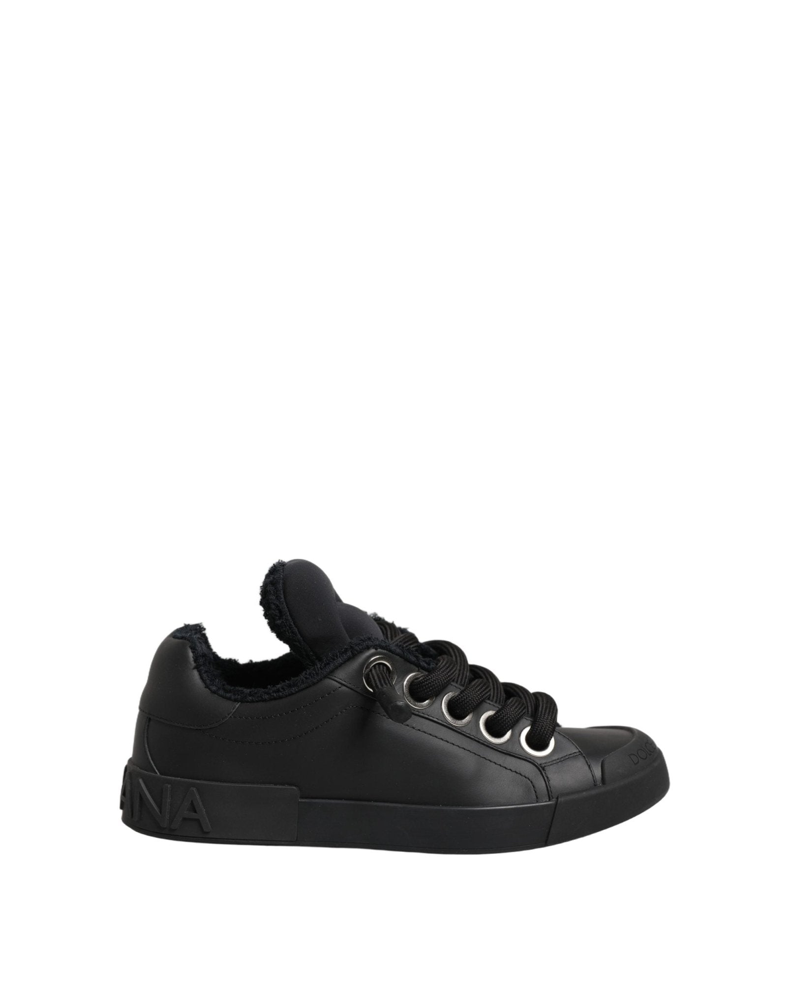 Dolce & Gabbana Black Leather Low Top Portofino Sneakers Shoes - GET THE BRAND