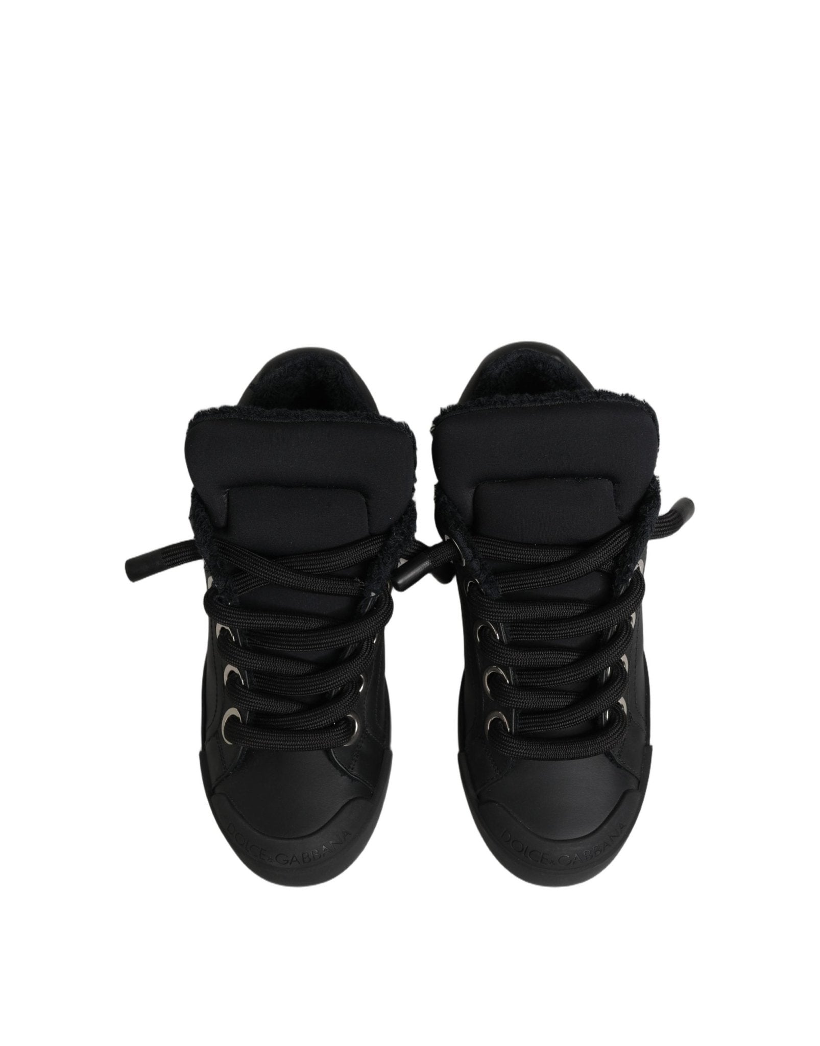 Dolce & Gabbana Black Leather Low Top Portofino Sneakers Shoes - GET THE BRAND