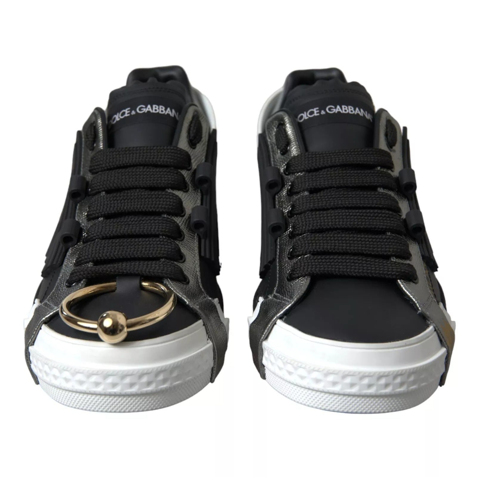 Dolce & Gabbana Black Leather Low Top Sneakers Portofino Shoes - GET THE BRAND