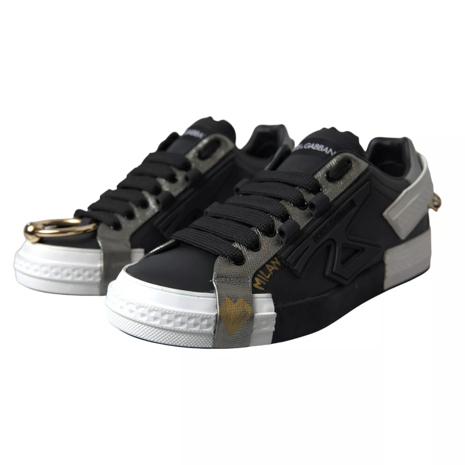 Dolce & Gabbana Black Leather Low Top Sneakers Portofino Shoes - GET THE BRAND