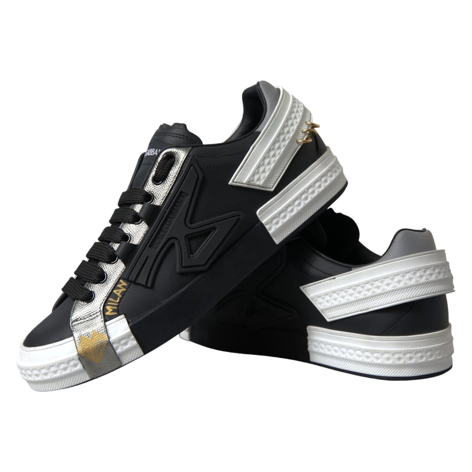 Dolce & Gabbana Black Leather Low Top Sneakers Portofino Shoes - GET THE BRAND