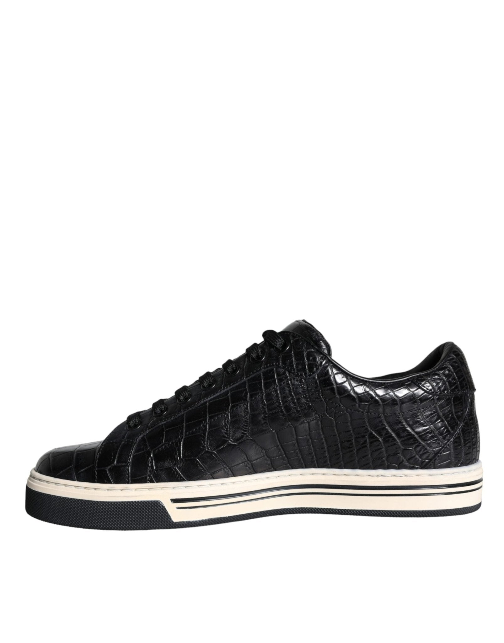 Dolce & Gabbana Black Leather Men Low Top Sneakers Shoes - GET THE BRAND