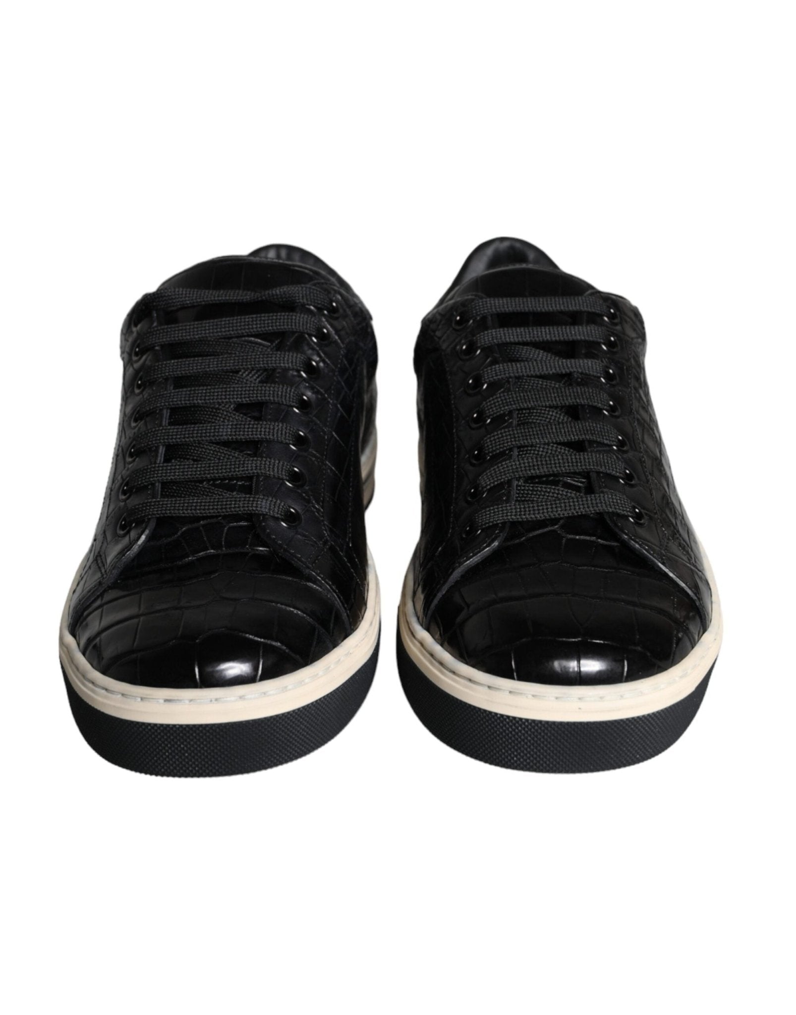Dolce & Gabbana Black Leather Men Low Top Sneakers Shoes - GET THE BRAND