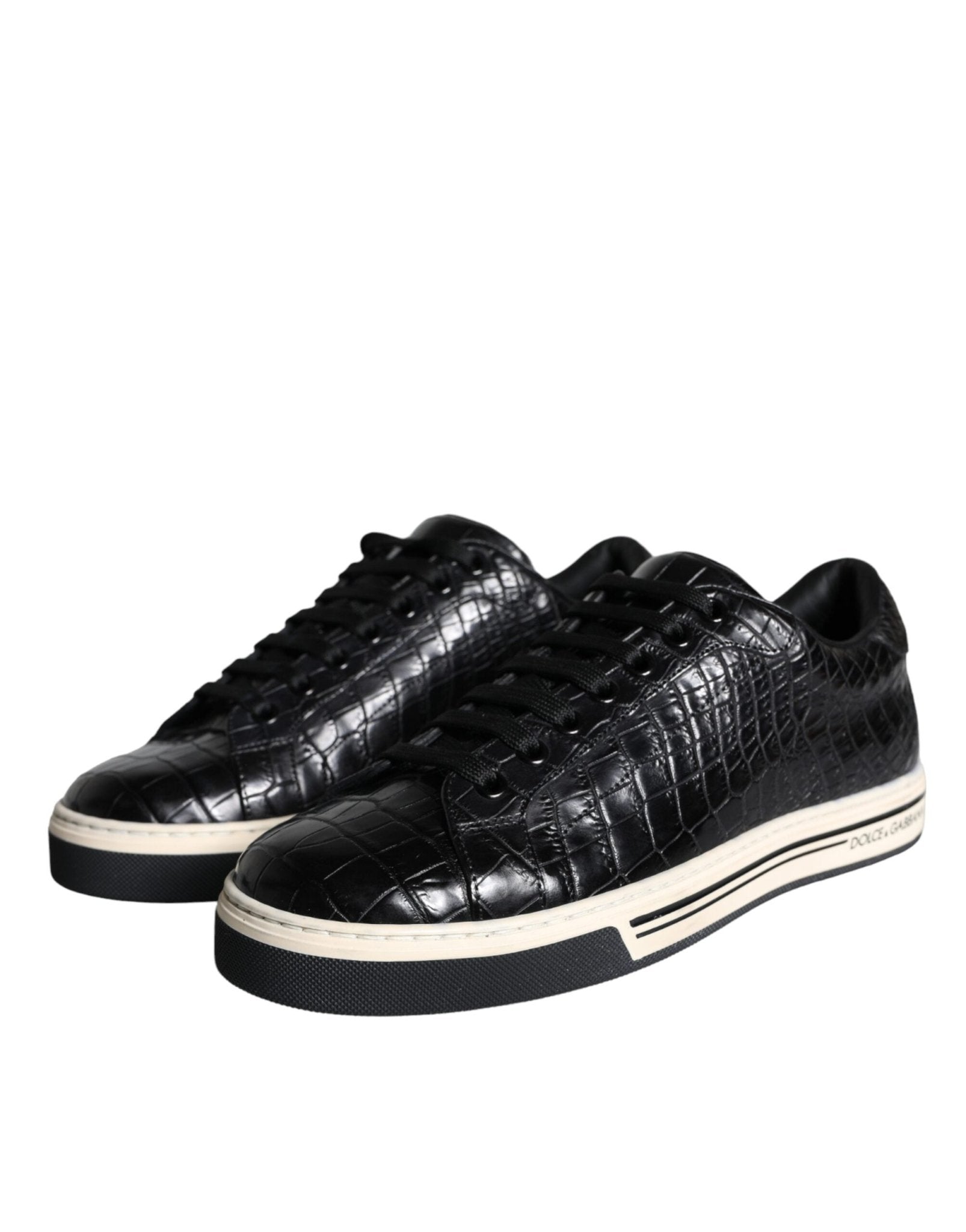 Dolce & Gabbana Black Leather Men Low Top Sneakers Shoes - GET THE BRAND