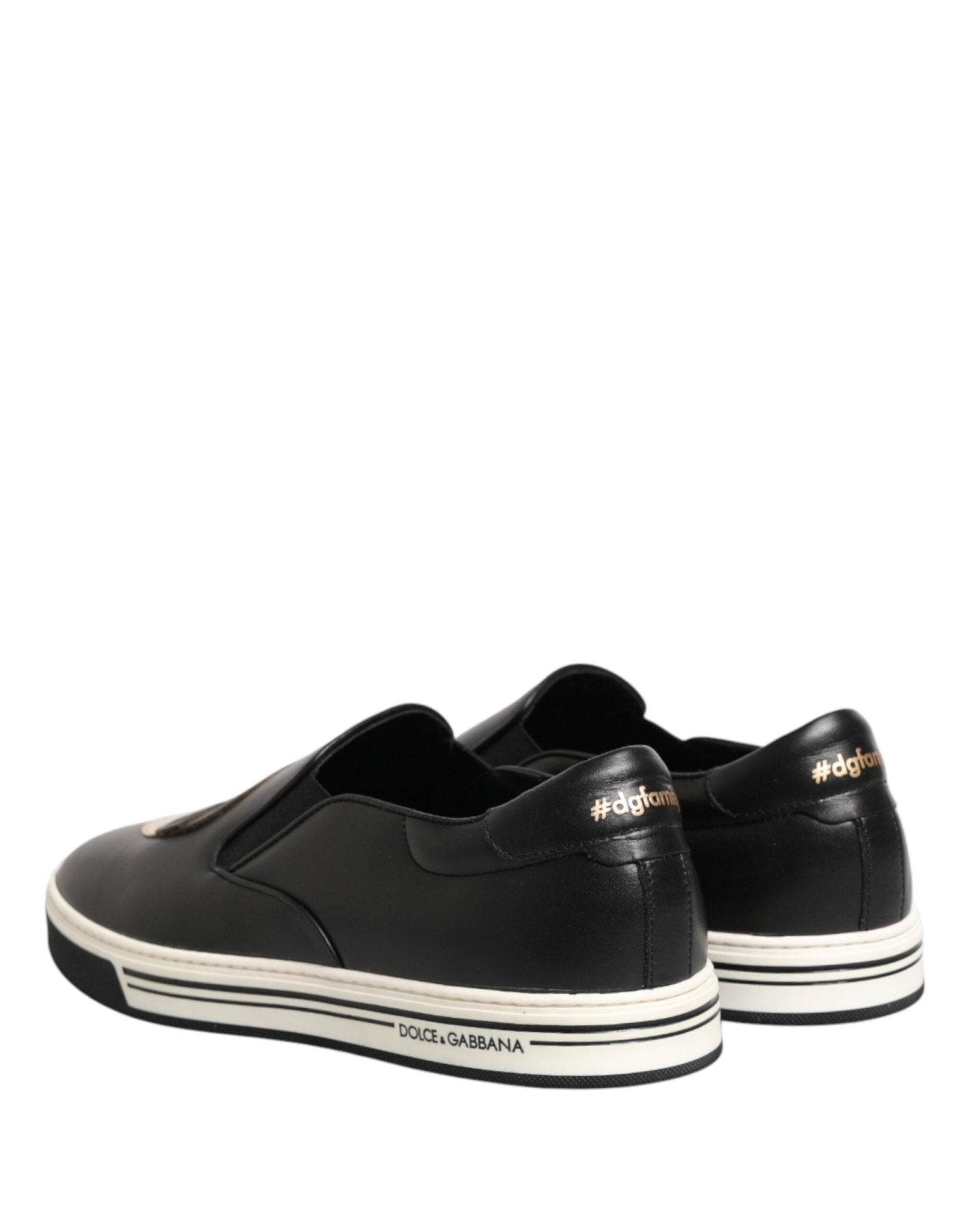 Dolce & Gabbana Black Leather Signature Figures Sneakers Shoes - GET THE BRAND