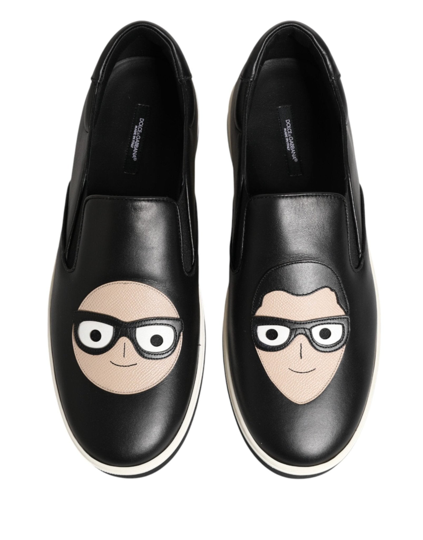Dolce & Gabbana Black Leather Signature Figures Sneakers Shoes - GET THE BRAND