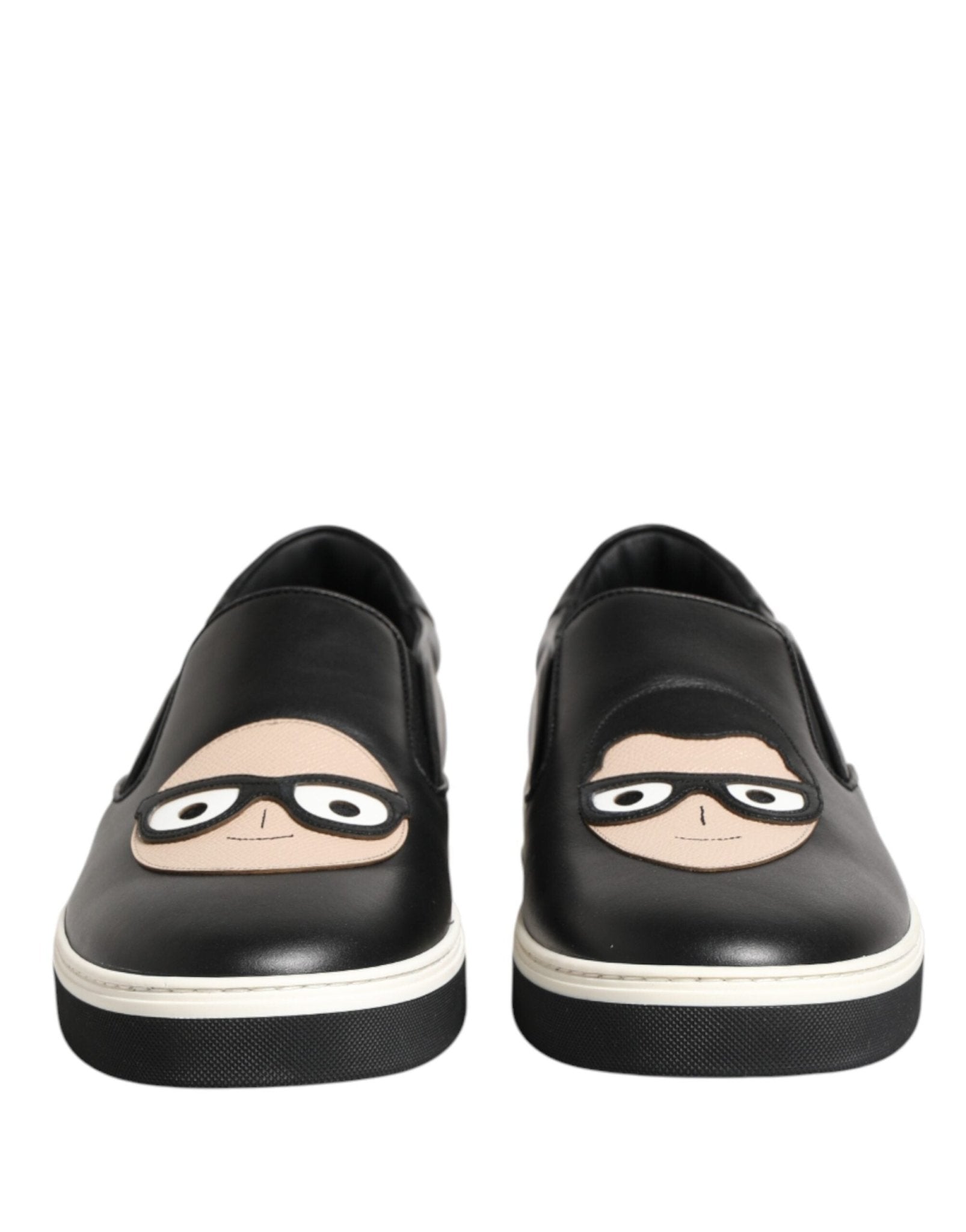 Dolce & Gabbana Black Leather Signature Figures Sneakers Shoes - GET THE BRAND