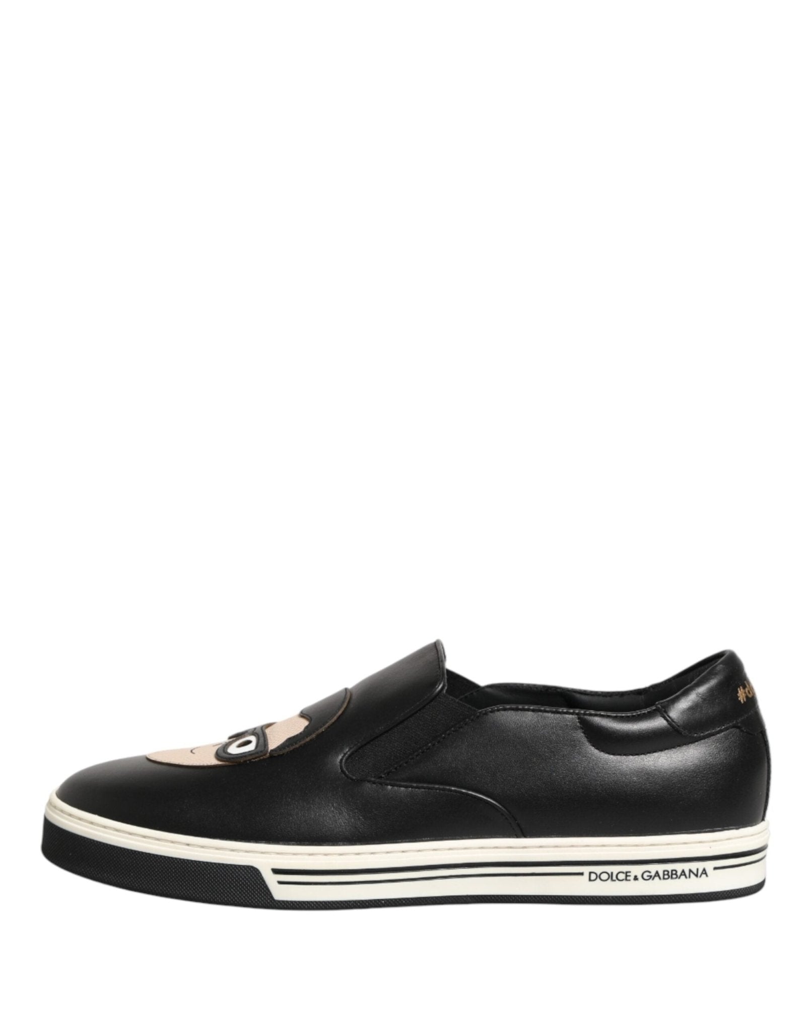 Dolce & Gabbana Black Leather Signature Figures Sneakers Shoes - GET THE BRAND