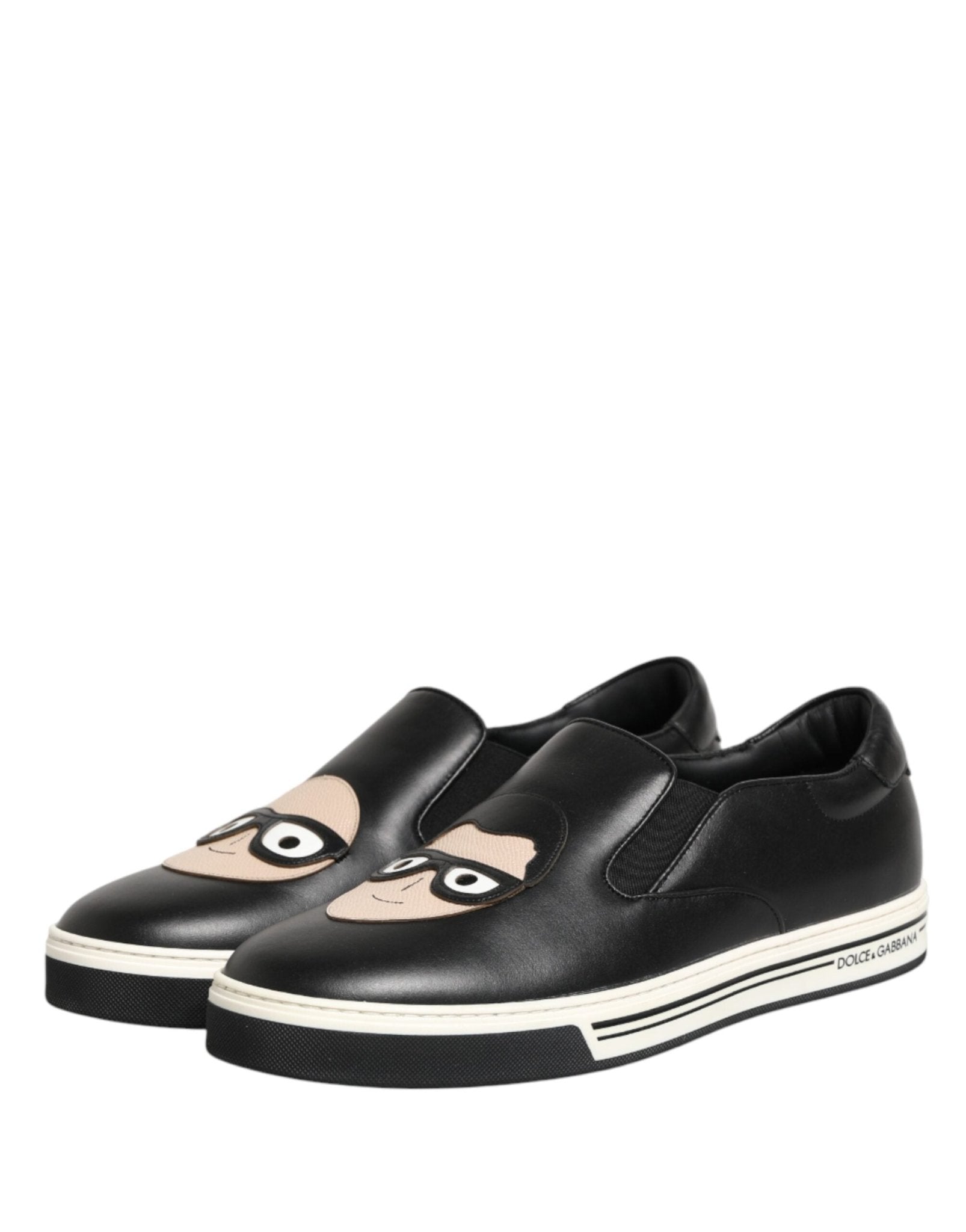 Dolce & Gabbana Black Leather Signature Figures Sneakers Shoes - GET THE BRAND