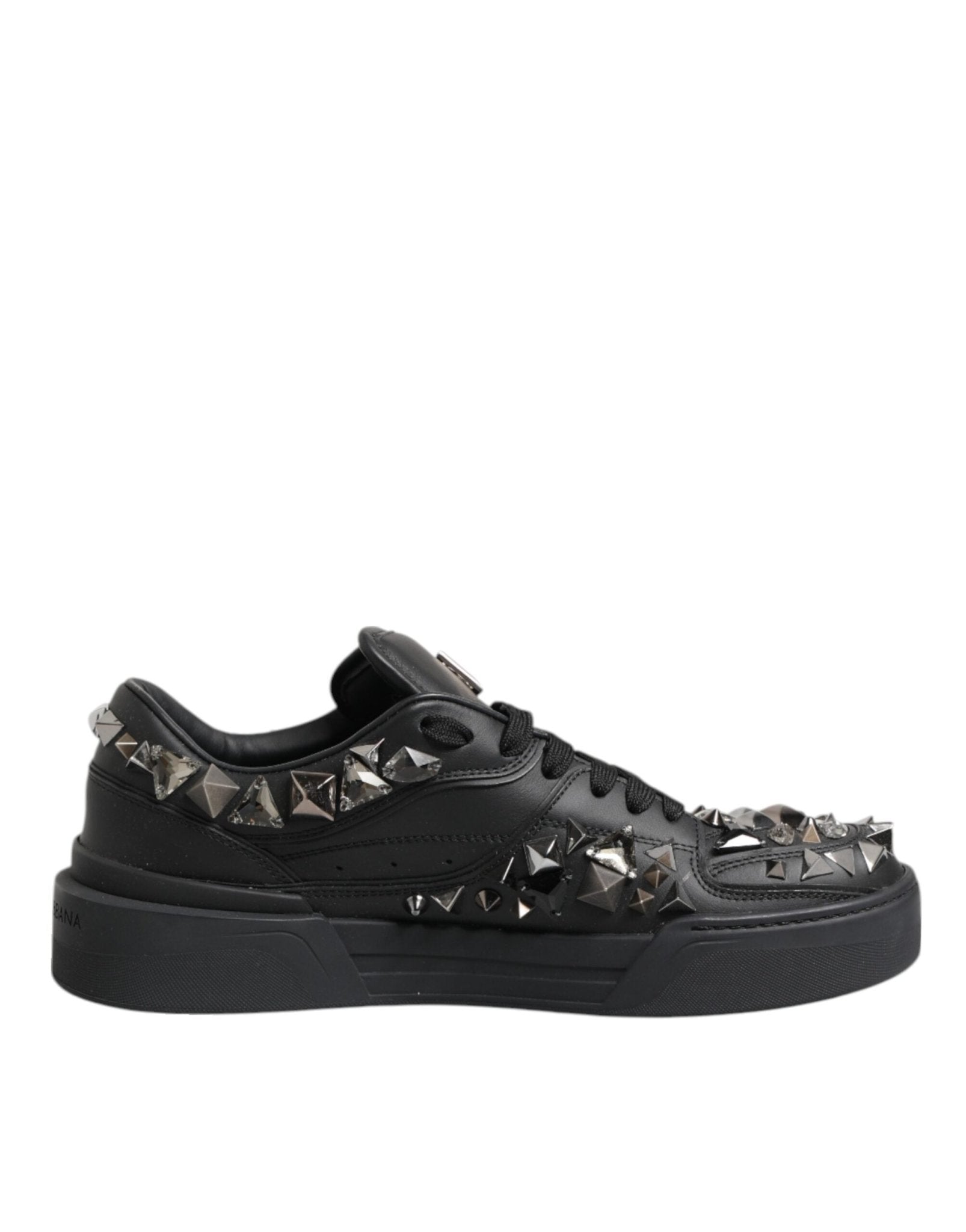 Dolce & Gabbana Black Leather Studded Low Top Sneakers Shoes - GET THE BRAND