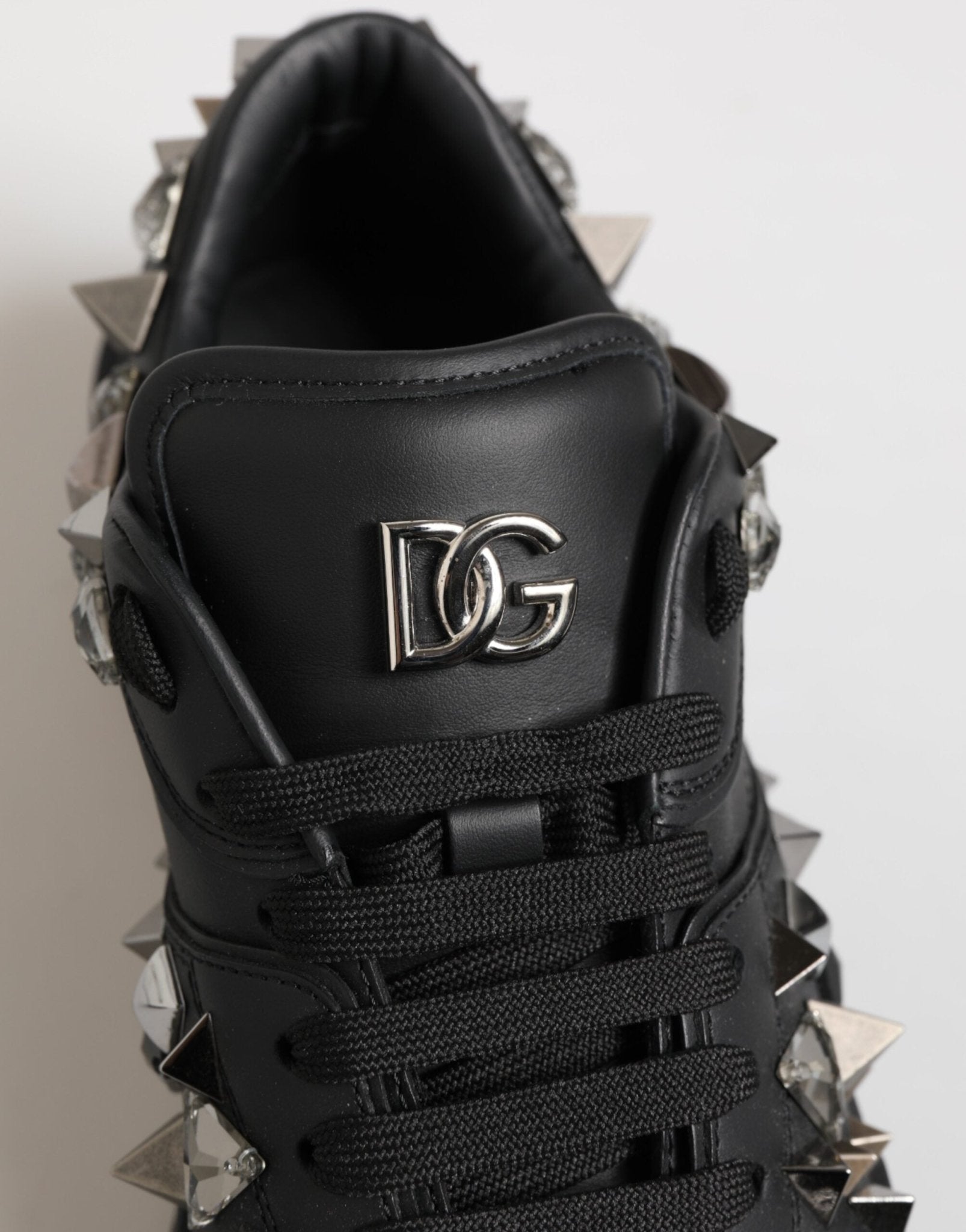 Dolce & Gabbana Black Leather Studded Low Top Sneakers Shoes - GET THE BRAND