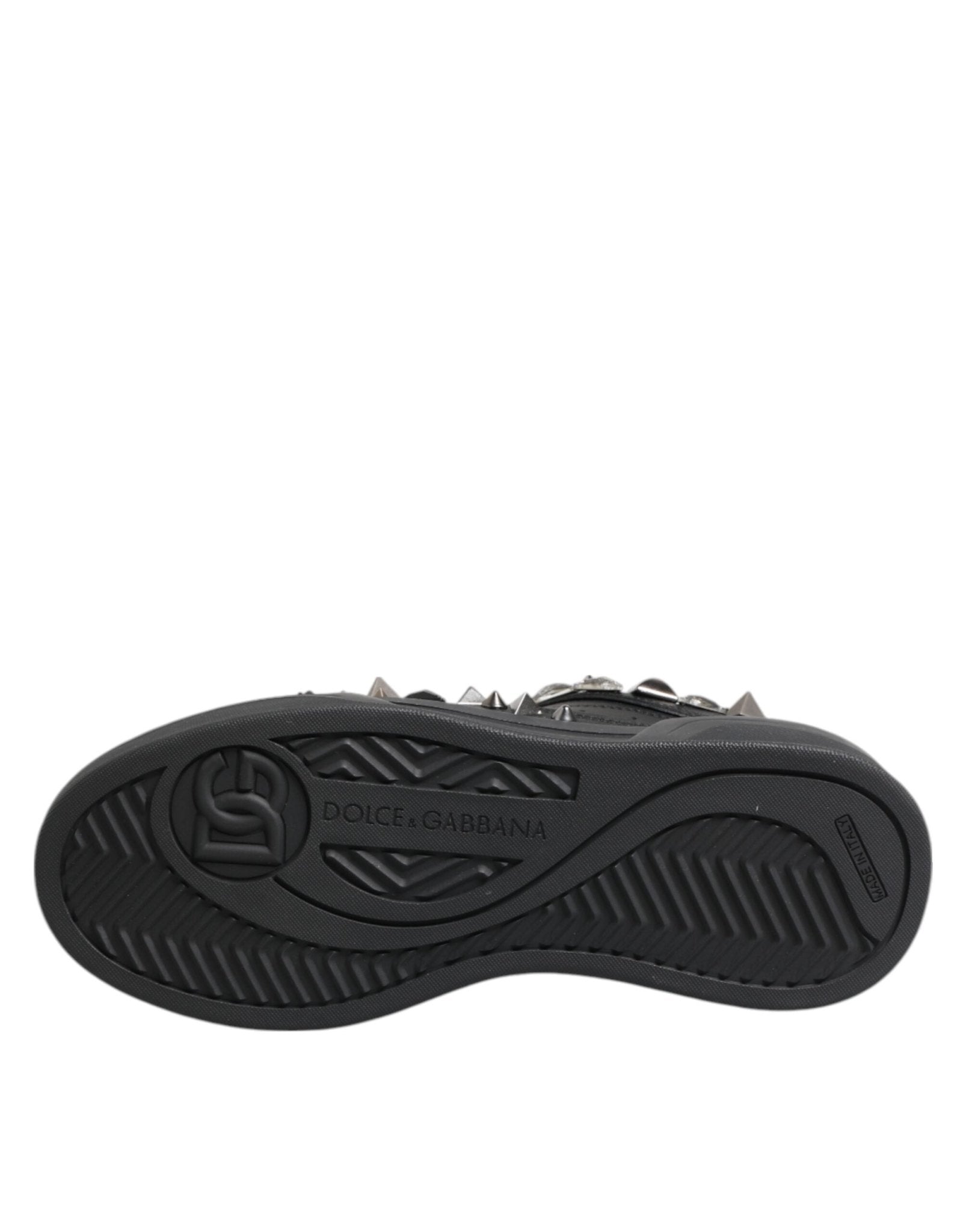 Dolce & Gabbana Black Leather Studded Low Top Sneakers Shoes - GET THE BRAND