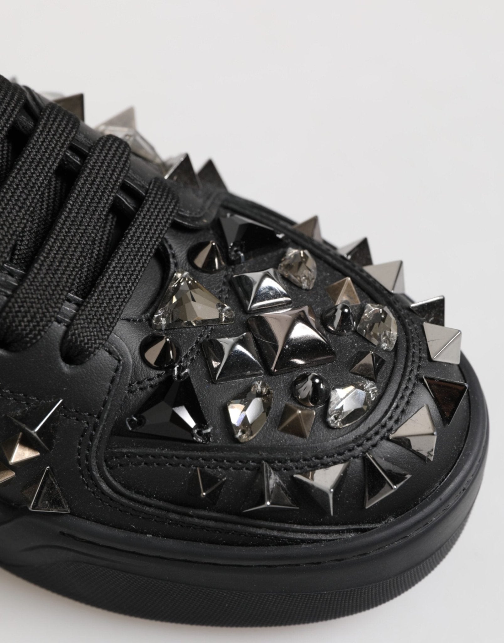 Dolce & Gabbana Black Leather Studded Low Top Sneakers Shoes - GET THE BRAND